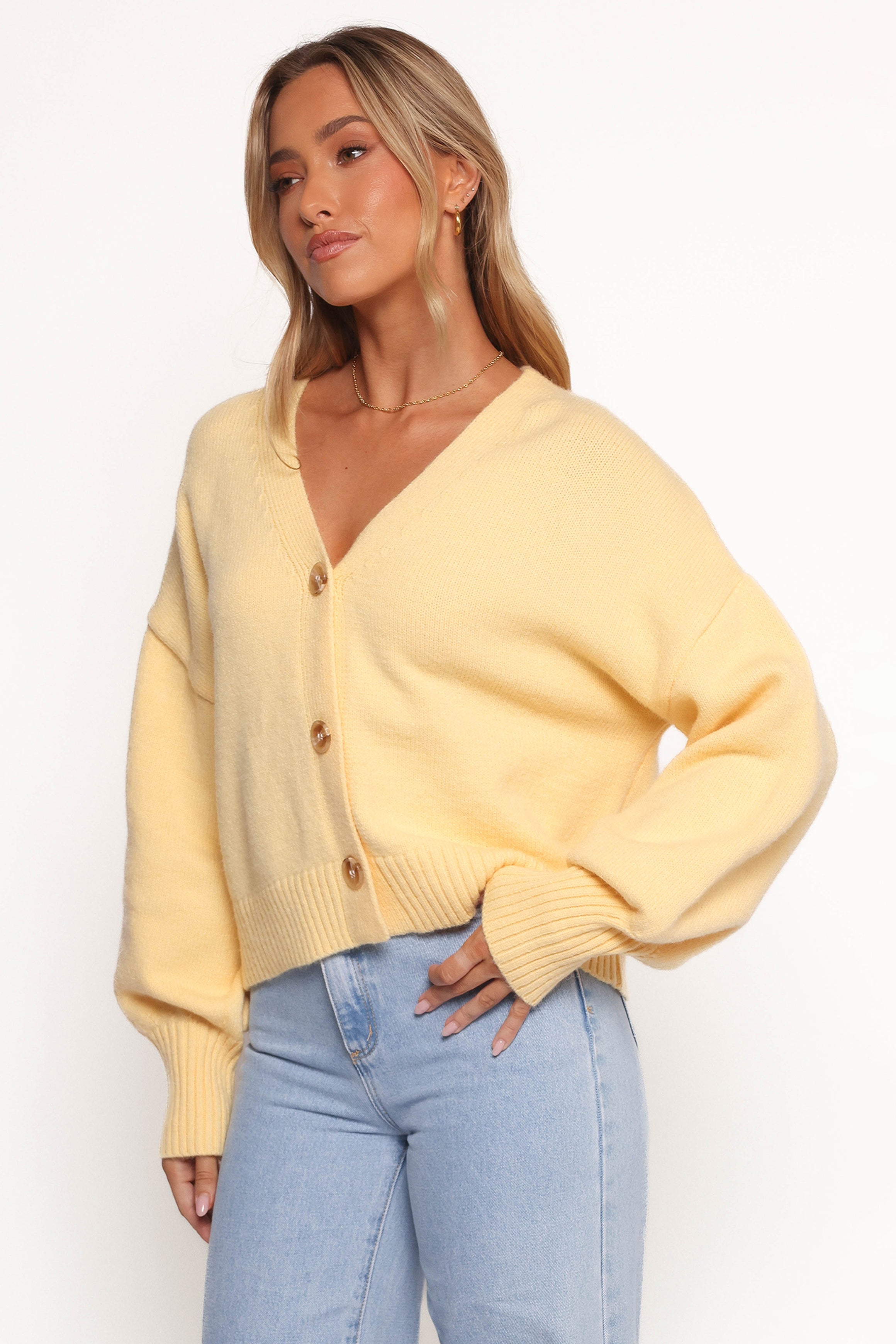 Yellow V-Neck Button Front Cardigan - Isabel