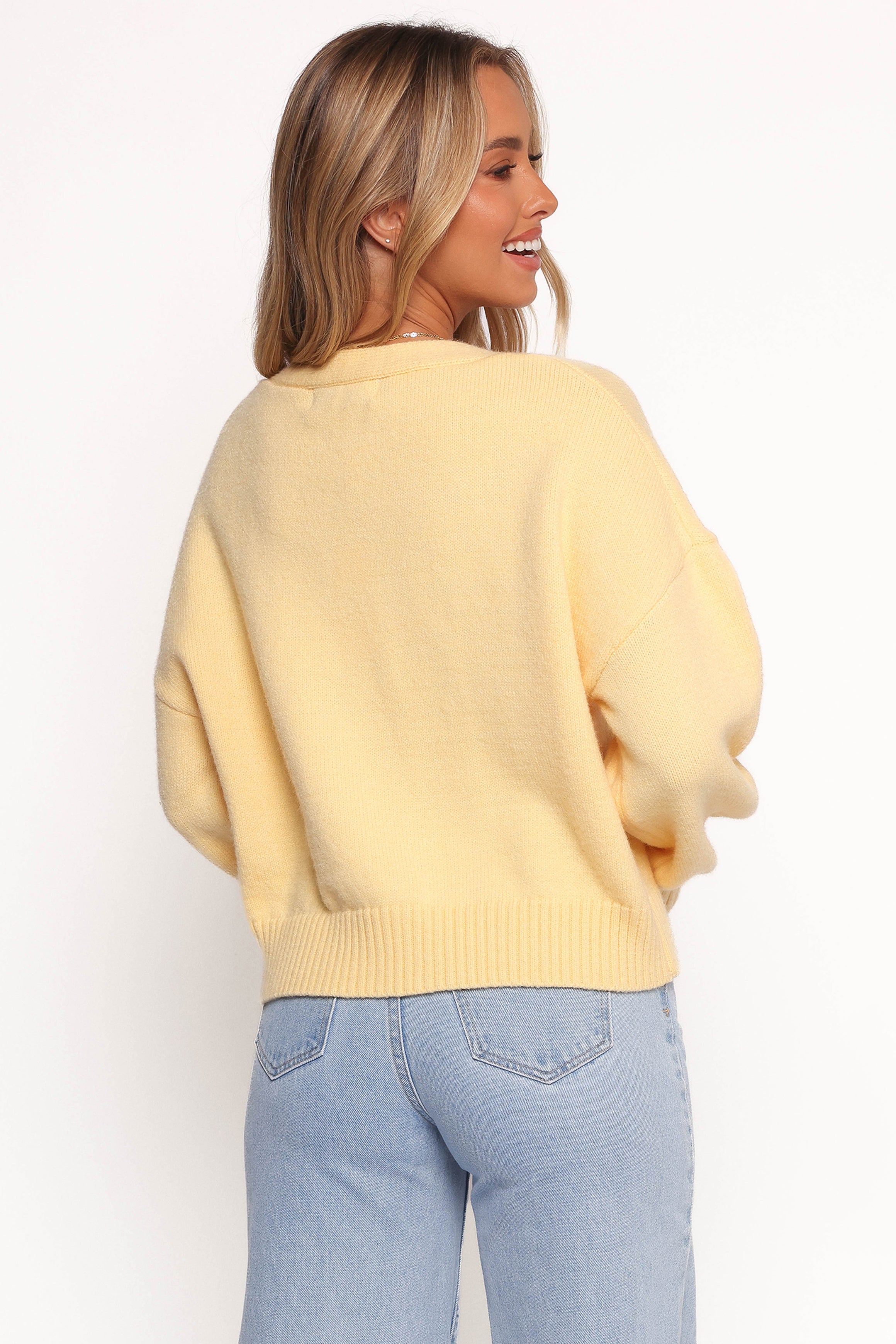 Yellow V-Neck Button Front Cardigan - Isabel