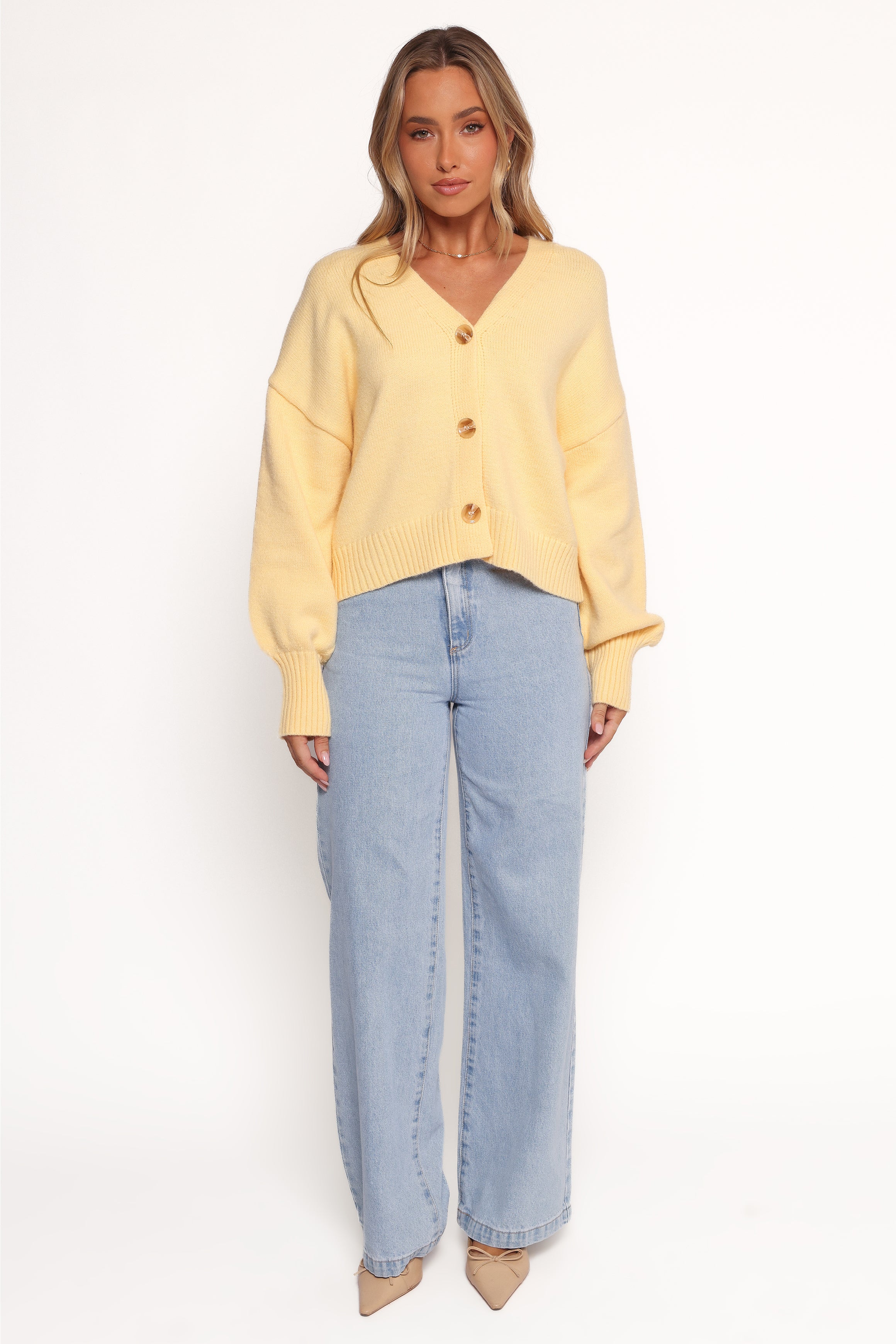 Yellow V-Neck Button Front Cardigan - Isabel
