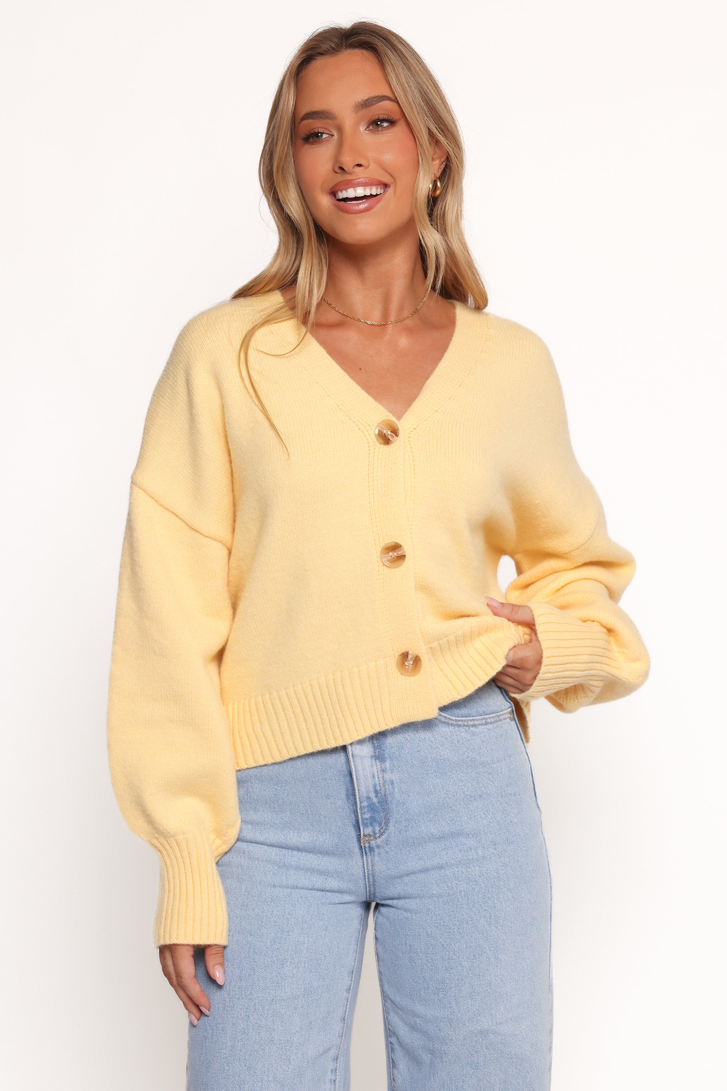 Yellow V-Neck Button Front Cardigan - Isabel