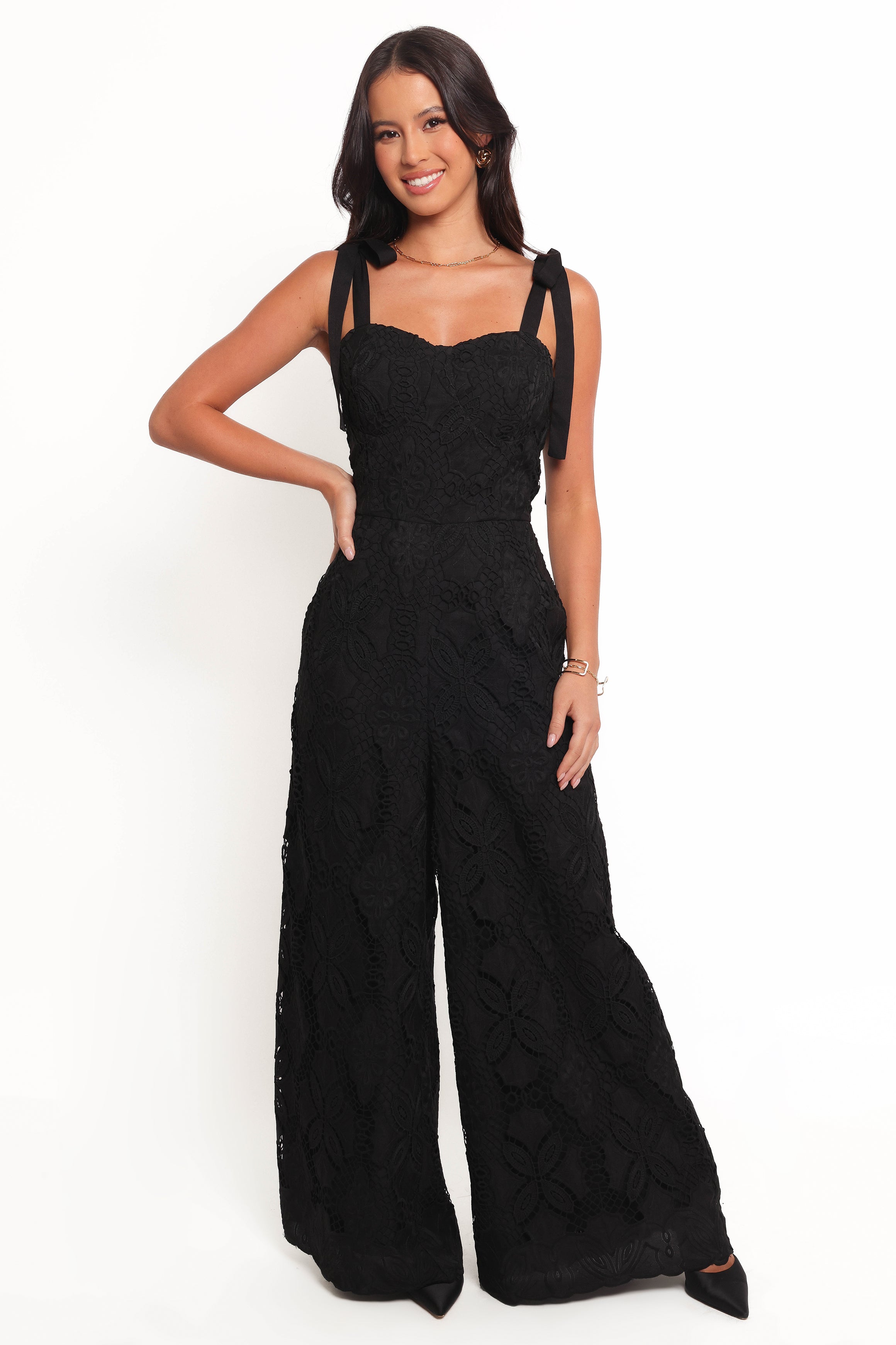 Black Raya Jumpsuit with Sweetheart Neckline & Pockets