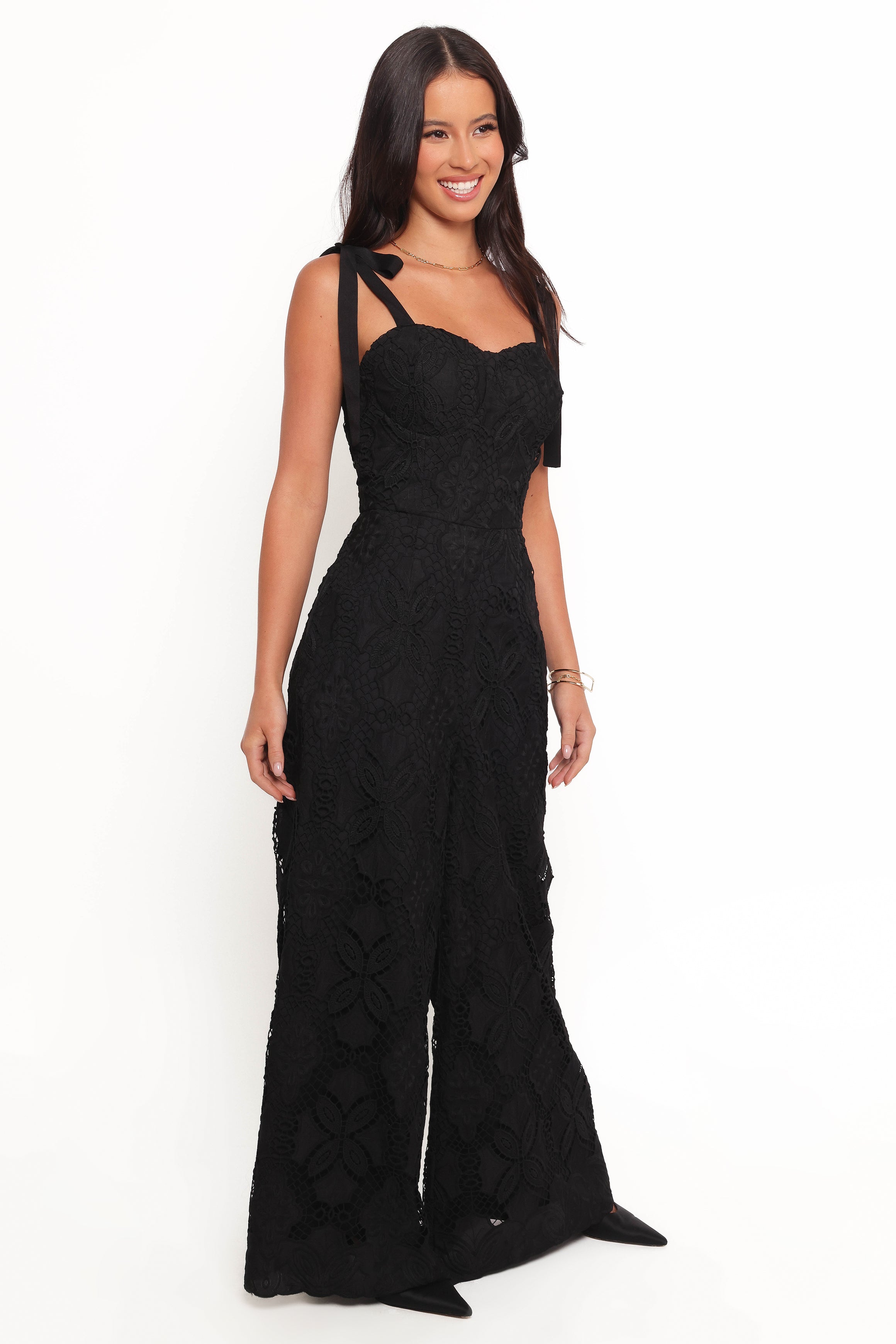 Black Raya Jumpsuit with Sweetheart Neckline & Pockets