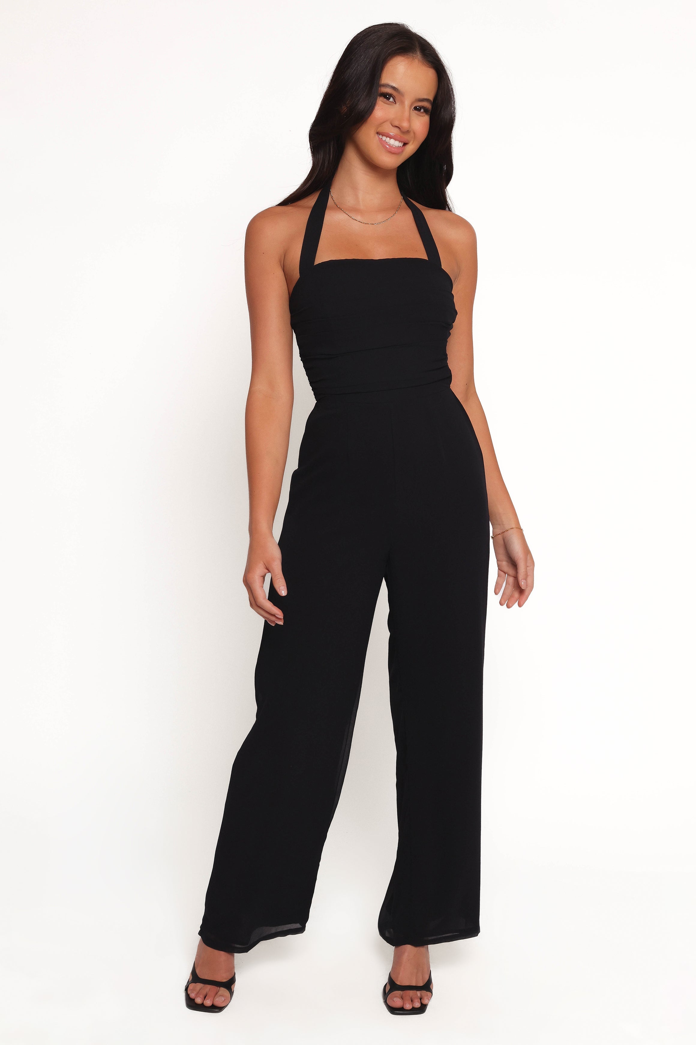 Amhran Black Halter Neck Jumpsuit with Pleated Bust Detail