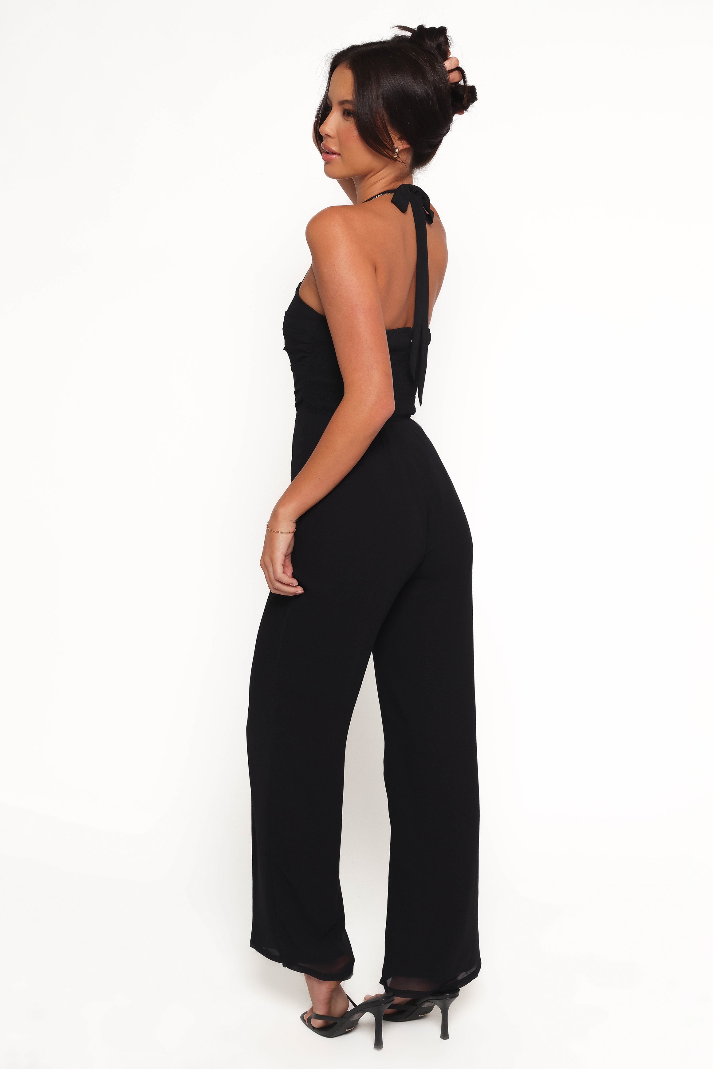 Amhran Black Halter Neck Jumpsuit with Pleated Bust Detail