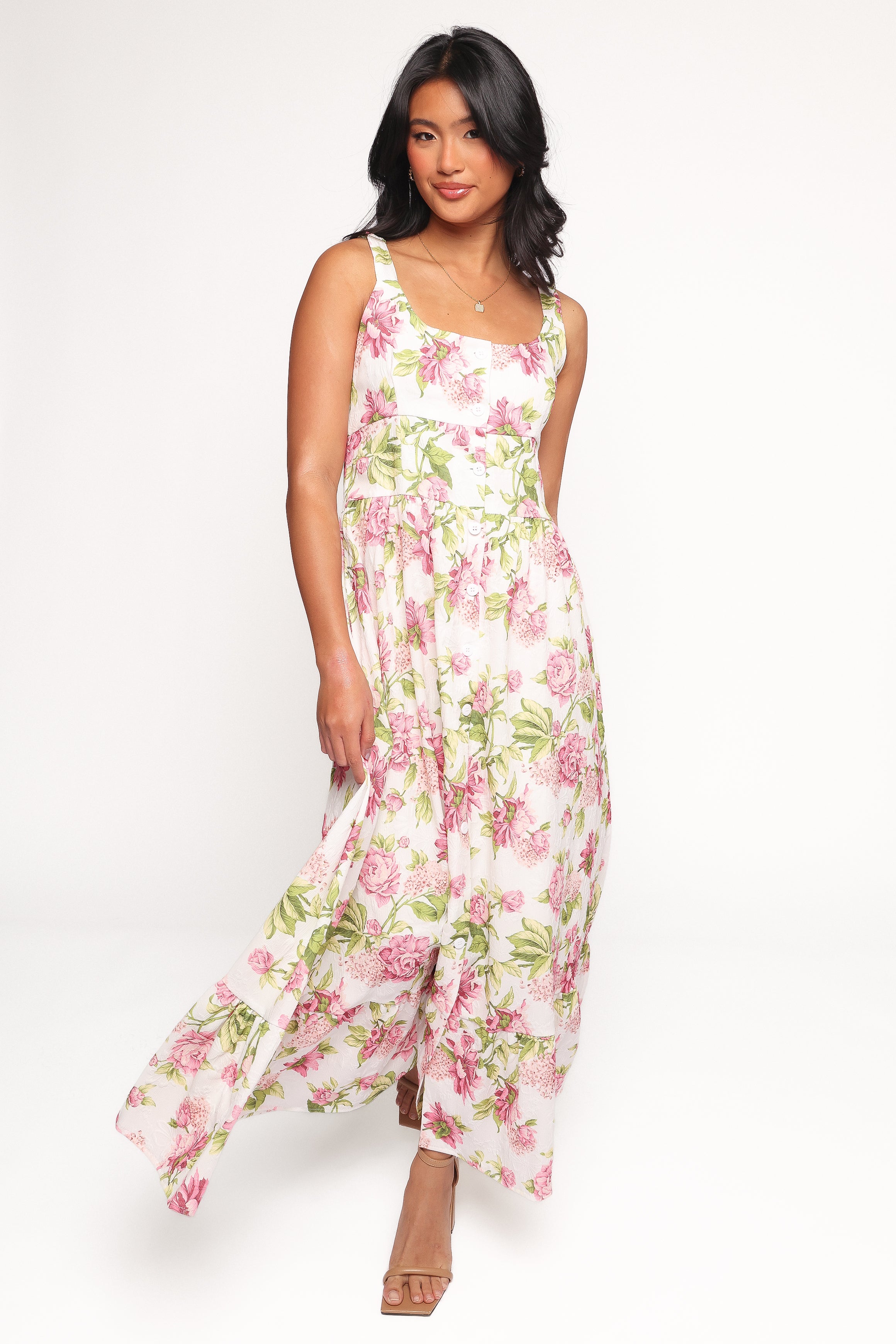 Floral Tullia Maxi Dress with Pockets - Pink Square Neck