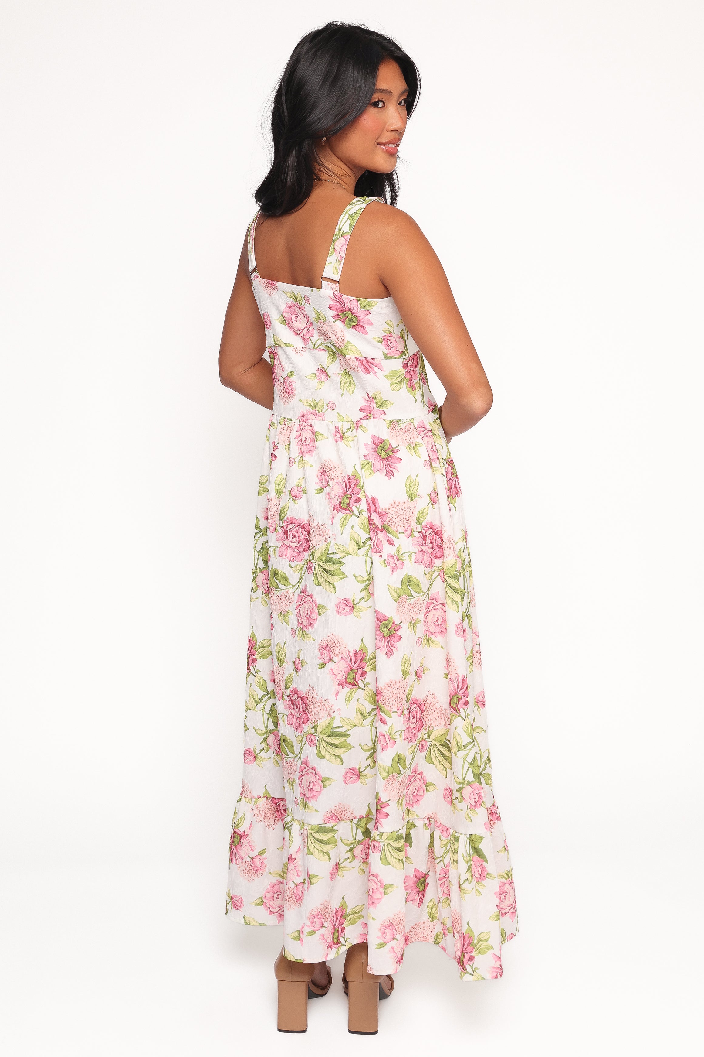 Floral Tullia Maxi Dress with Pockets - Pink Square Neck