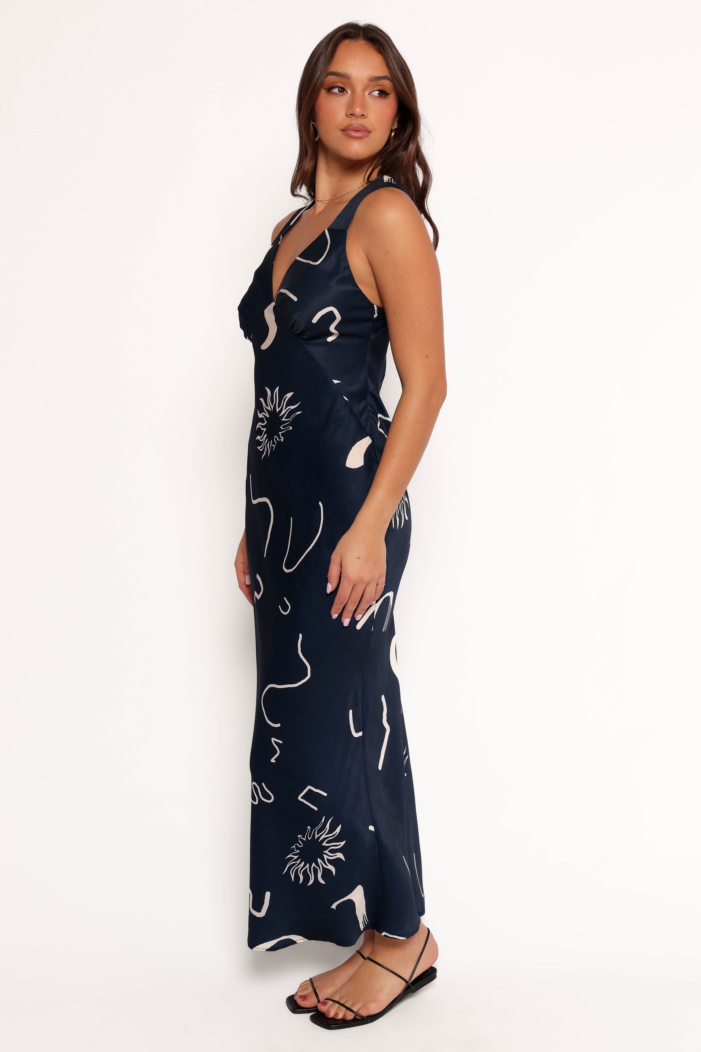 Navy Abstract Print Ashlyn Midi Dress - Sleeveless V-Neck