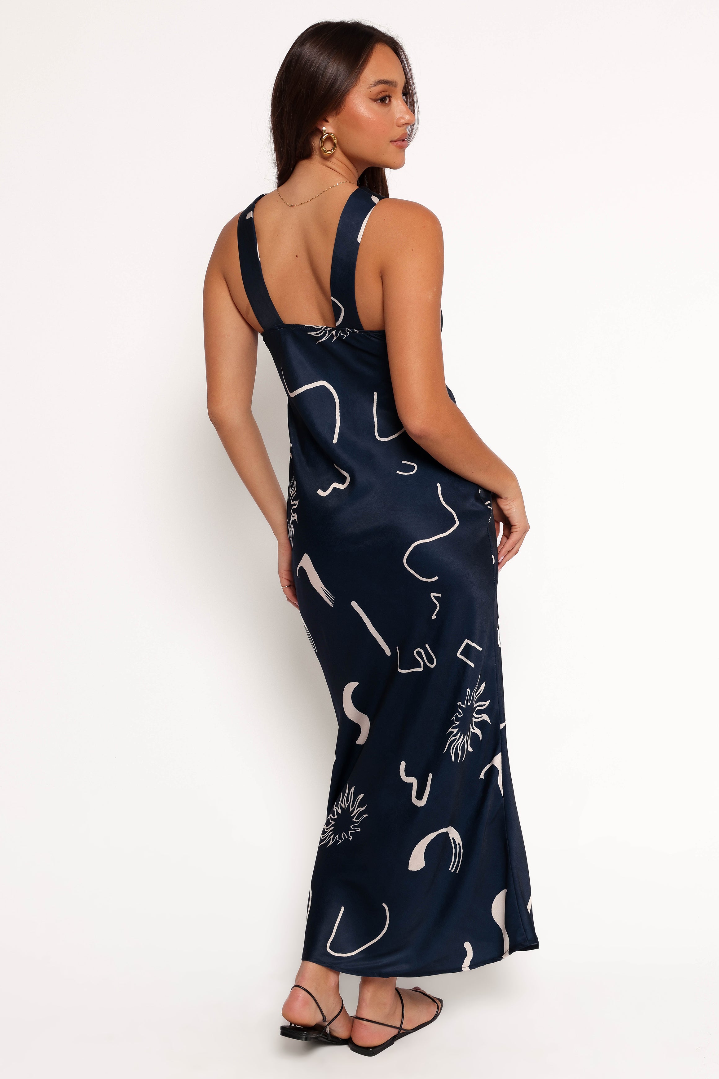 Navy Abstract Print Ashlyn Midi Dress - Sleeveless V-Neck