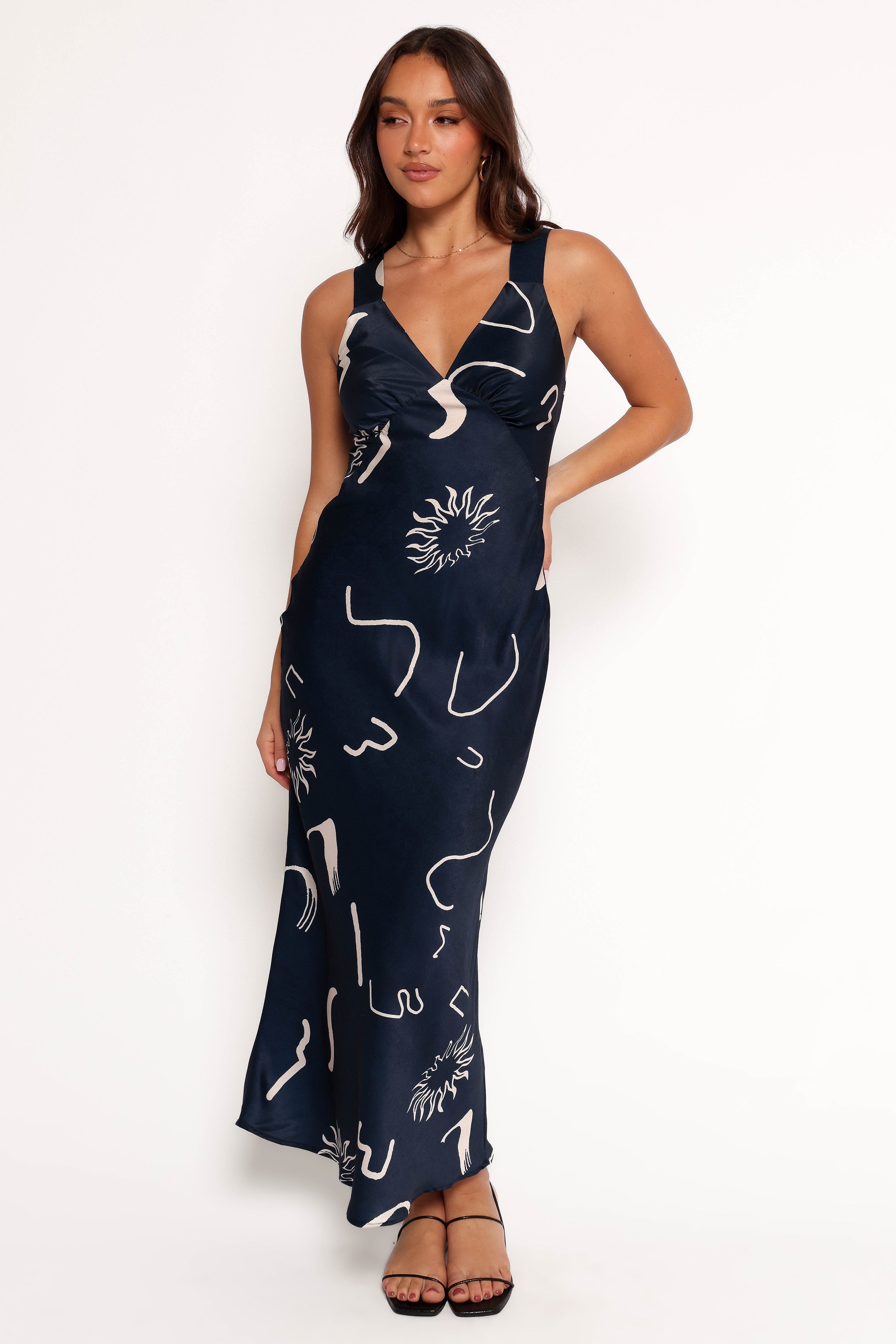 Navy Abstract Print Ashlyn Midi Dress - Sleeveless V-Neck