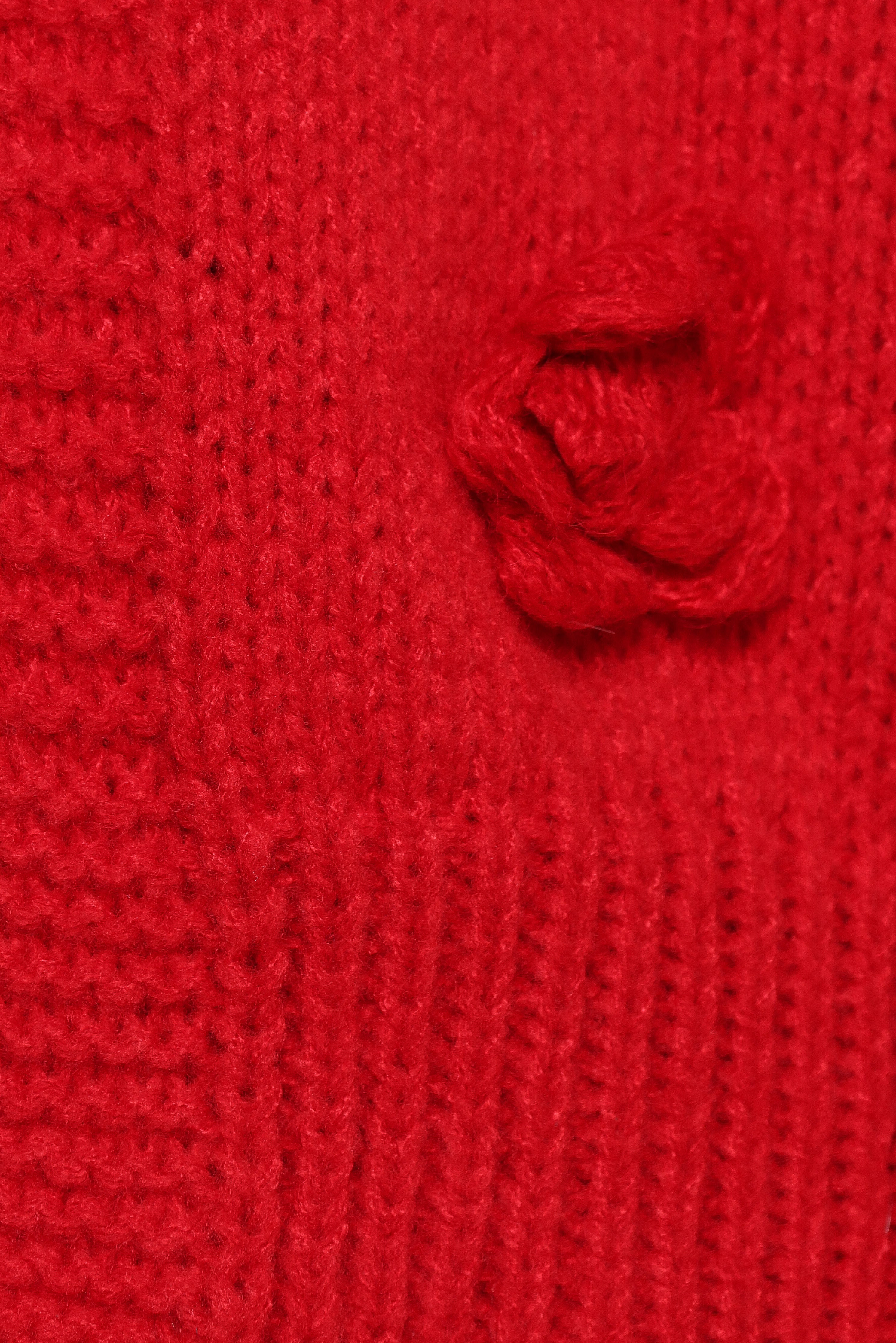 Doralee Rose Red Cardigan with 3D Flowers & Balloon Sleeves