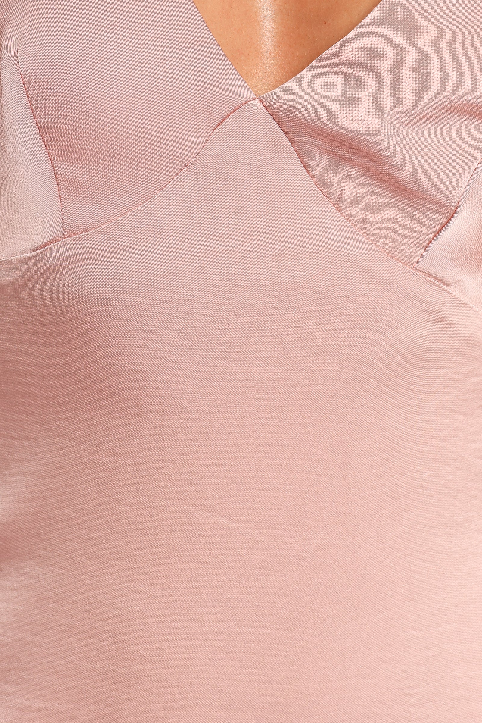 Claudine Satin Midi Dress with V Neck & Tie Straps - Pink