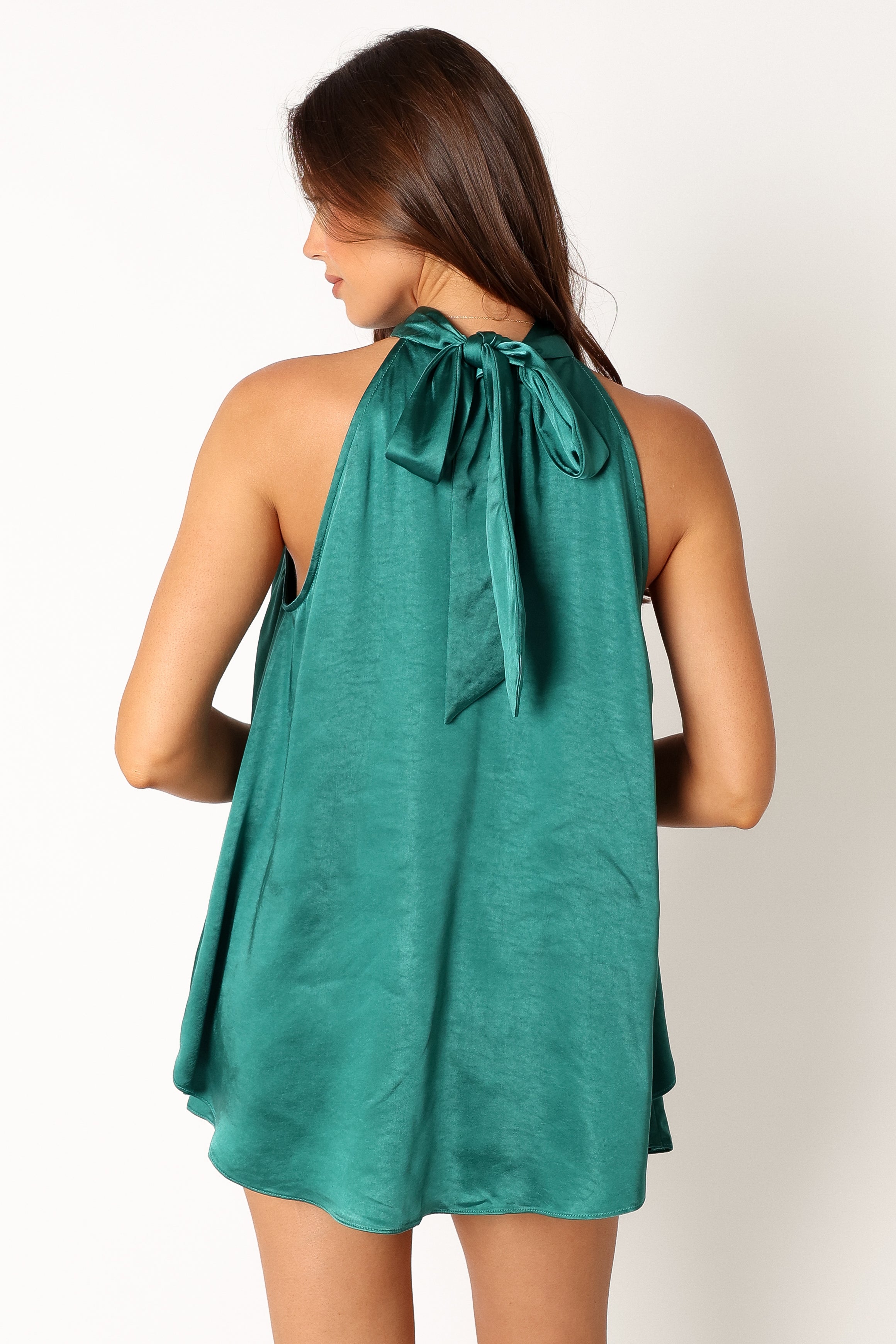 Teal Green Phoebe Satin Short Set - Halter Neck & High Waist
