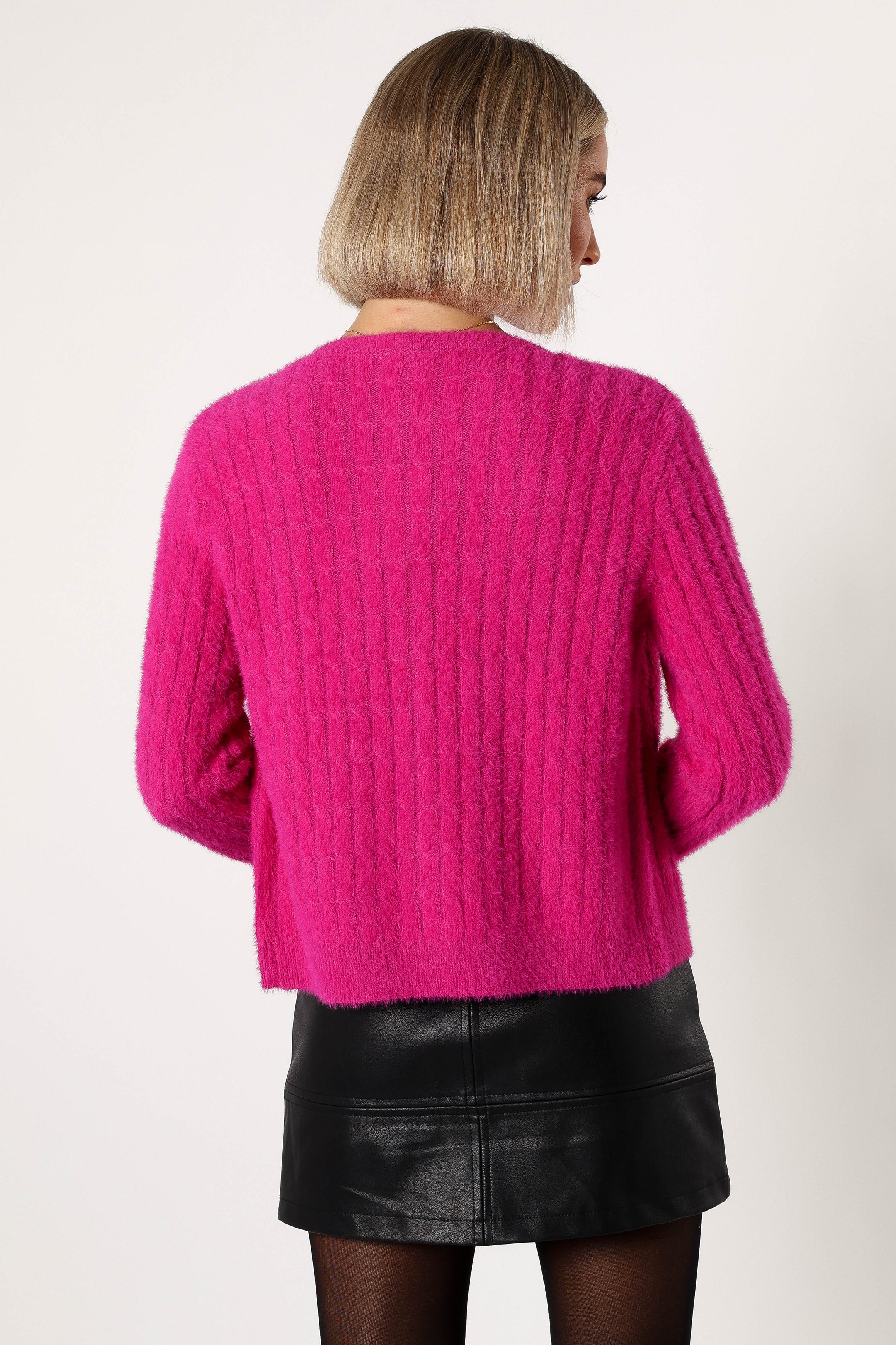 Women's Magenta Button Front Cardigan - Soft Knit Long Sleeve