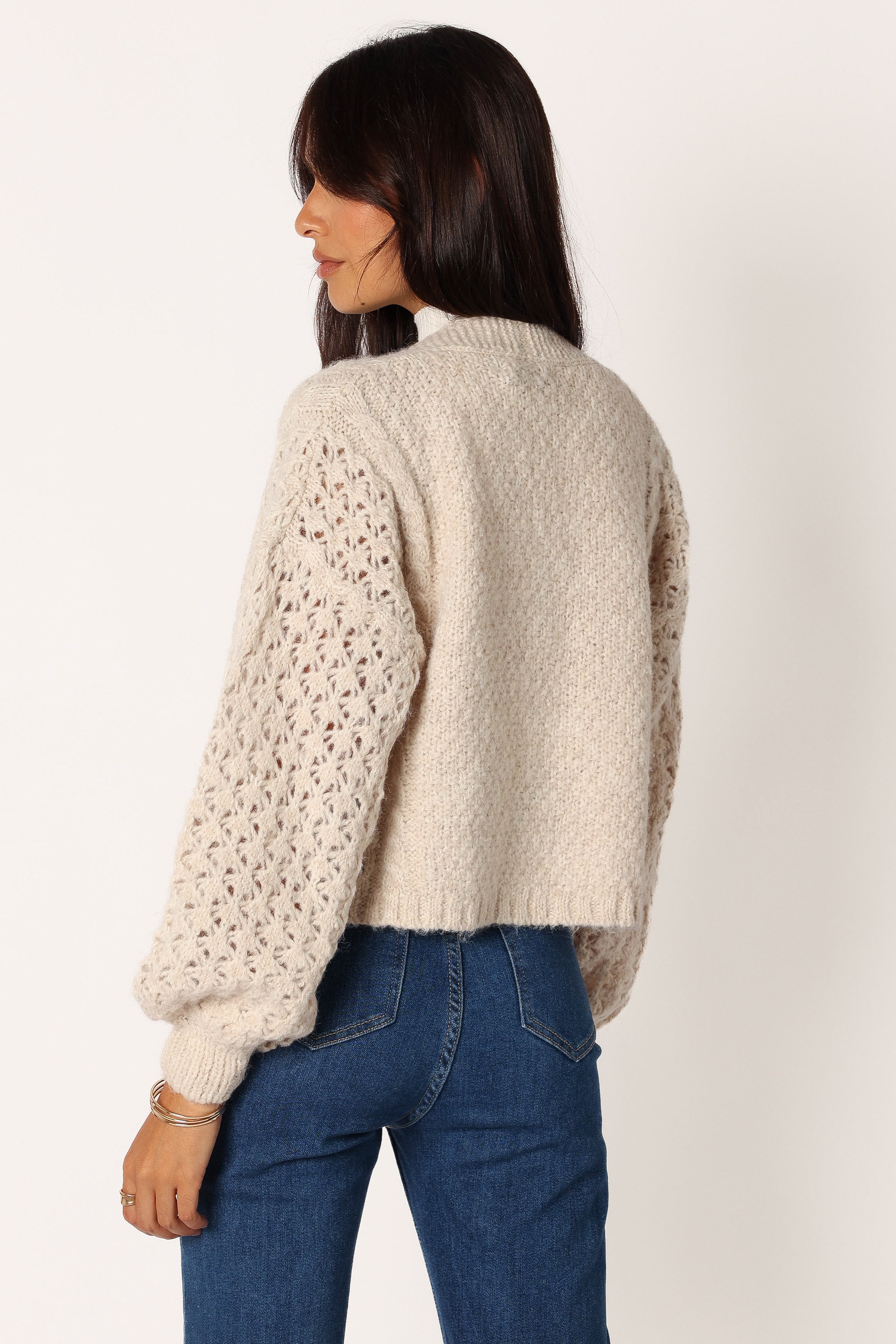 Blakey Cropped V-Neck Cardigan - Cream Acrylic Wool Blend