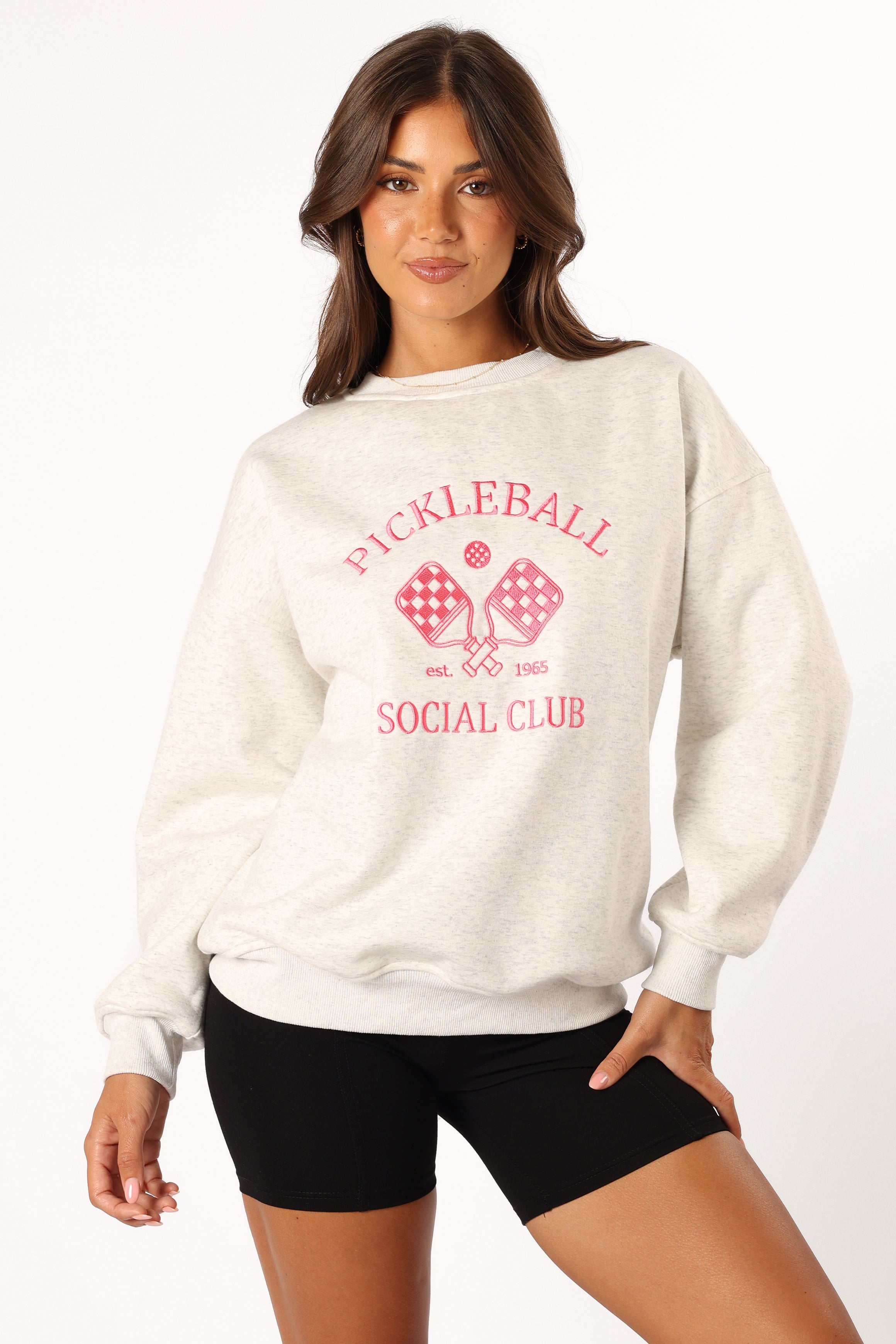 Colette Pickleball Crewneck Sweatshirt - Heather Grey Relaxed Fit