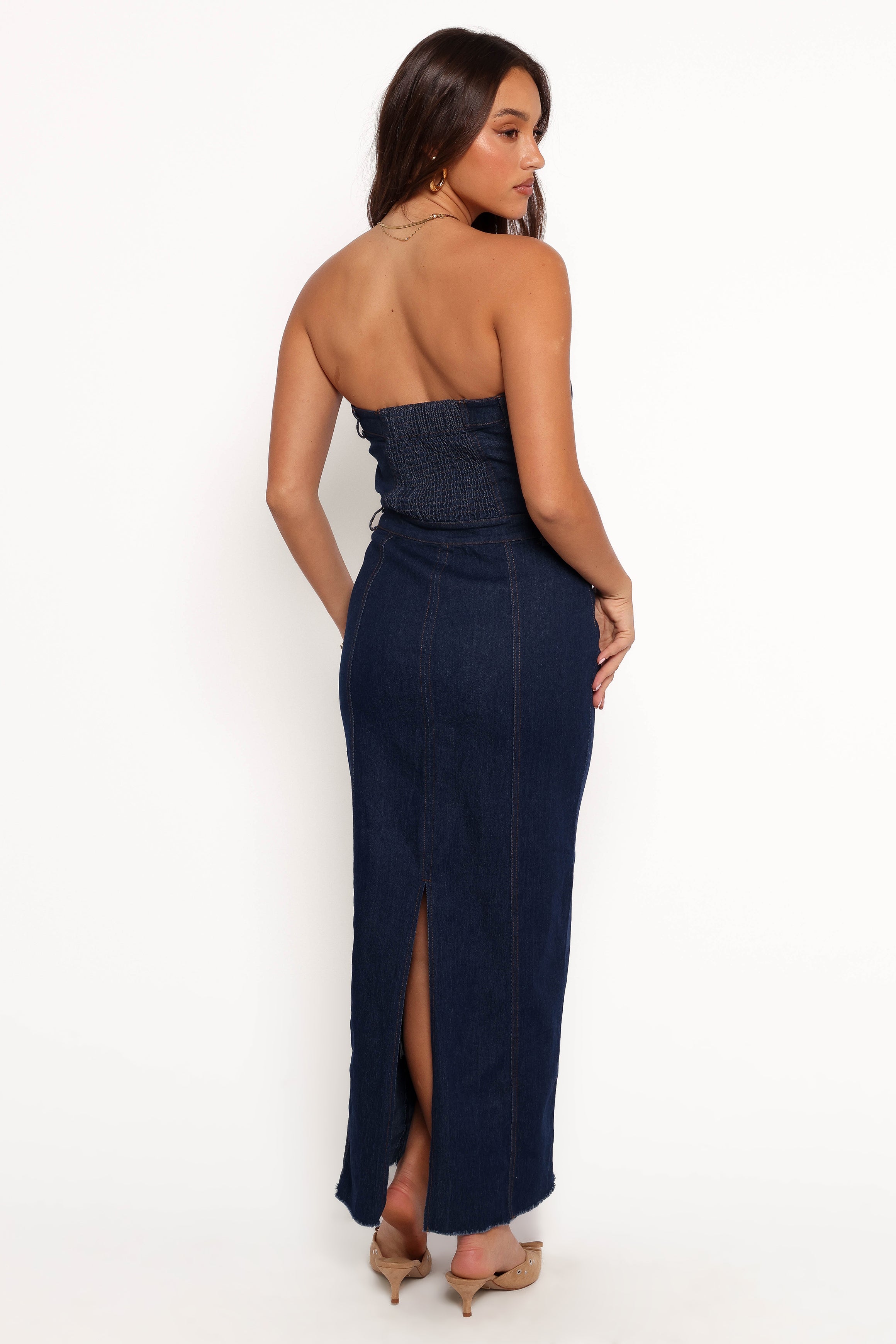 Denim Strapless Midi Dress with Pockets - Melissa