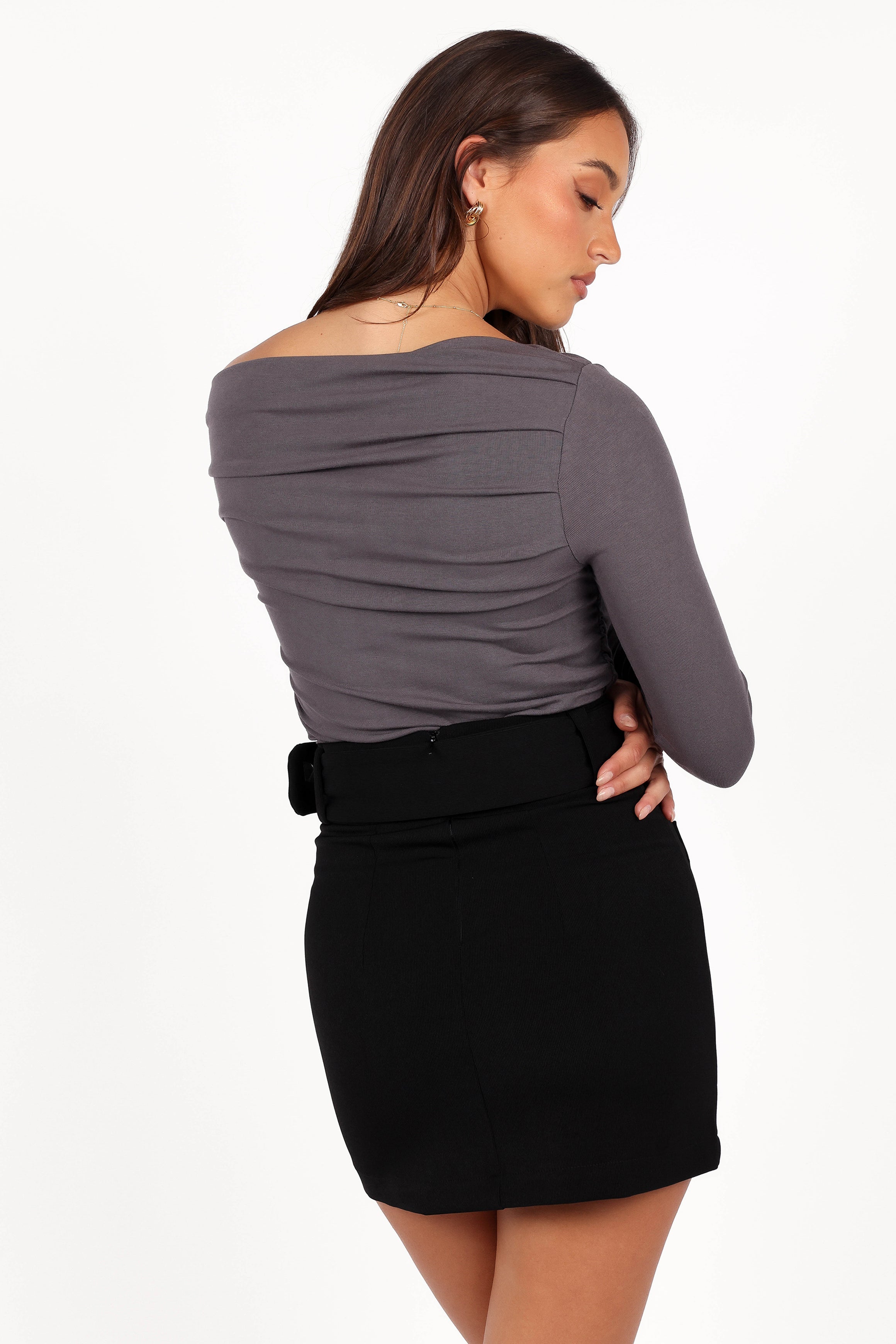Women's One Shoulder Knit Top - Asymmetrical Neckline - Charcoal