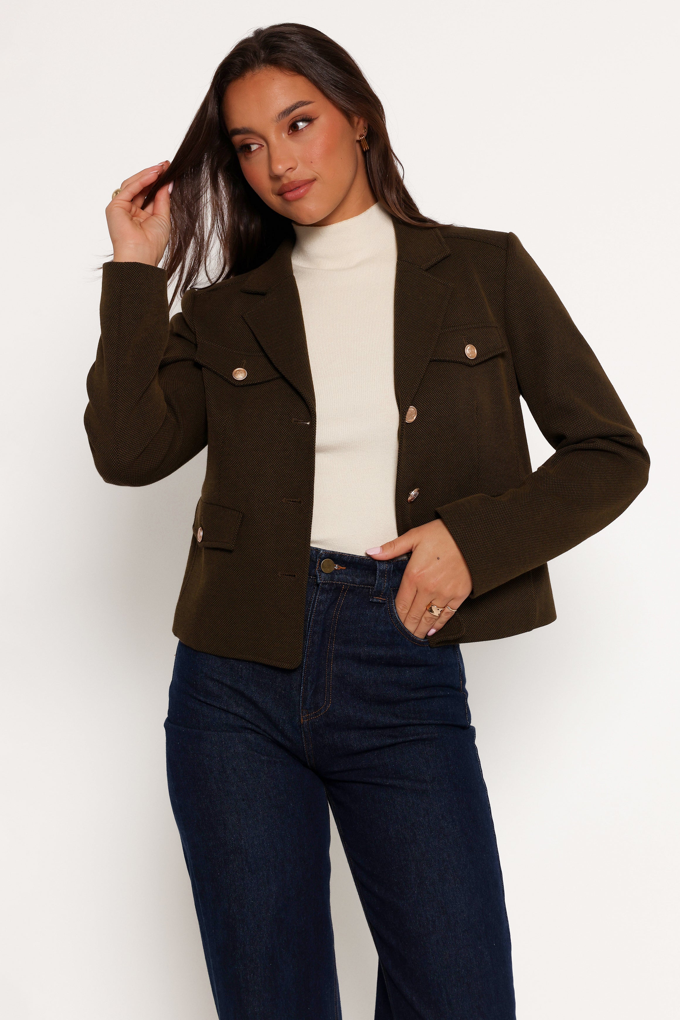 Olive Bandit Long Sleeve Button Down Jacket - Polyester Cotton Blend