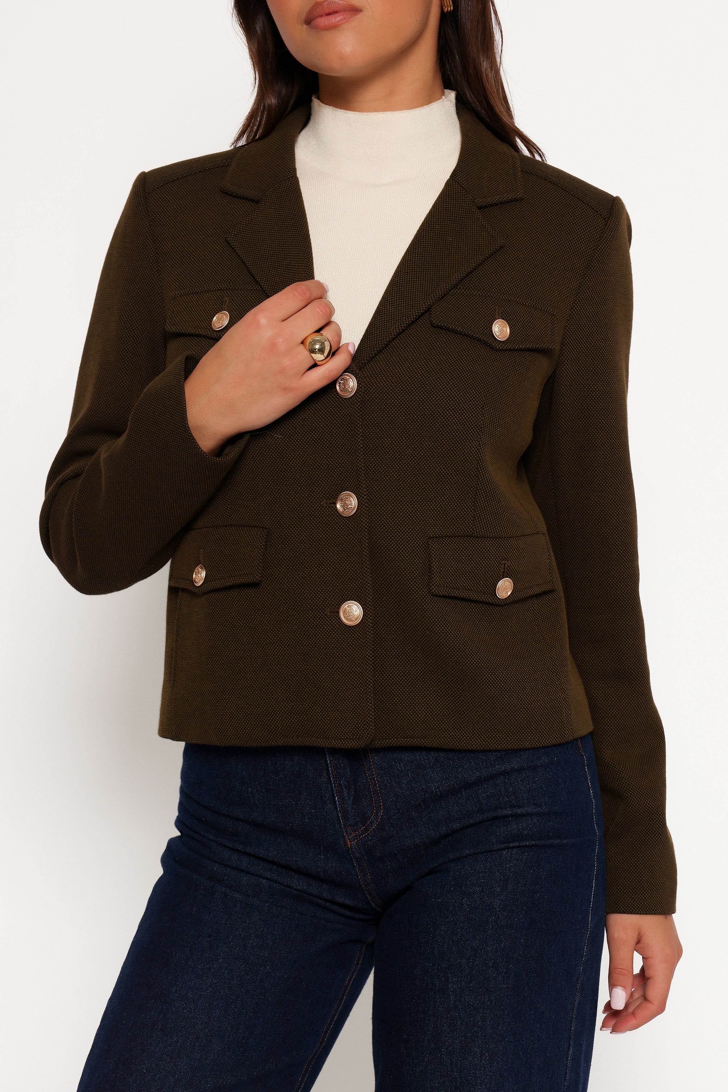 Olive Bandit Long Sleeve Button Down Jacket - Polyester Cotton Blend