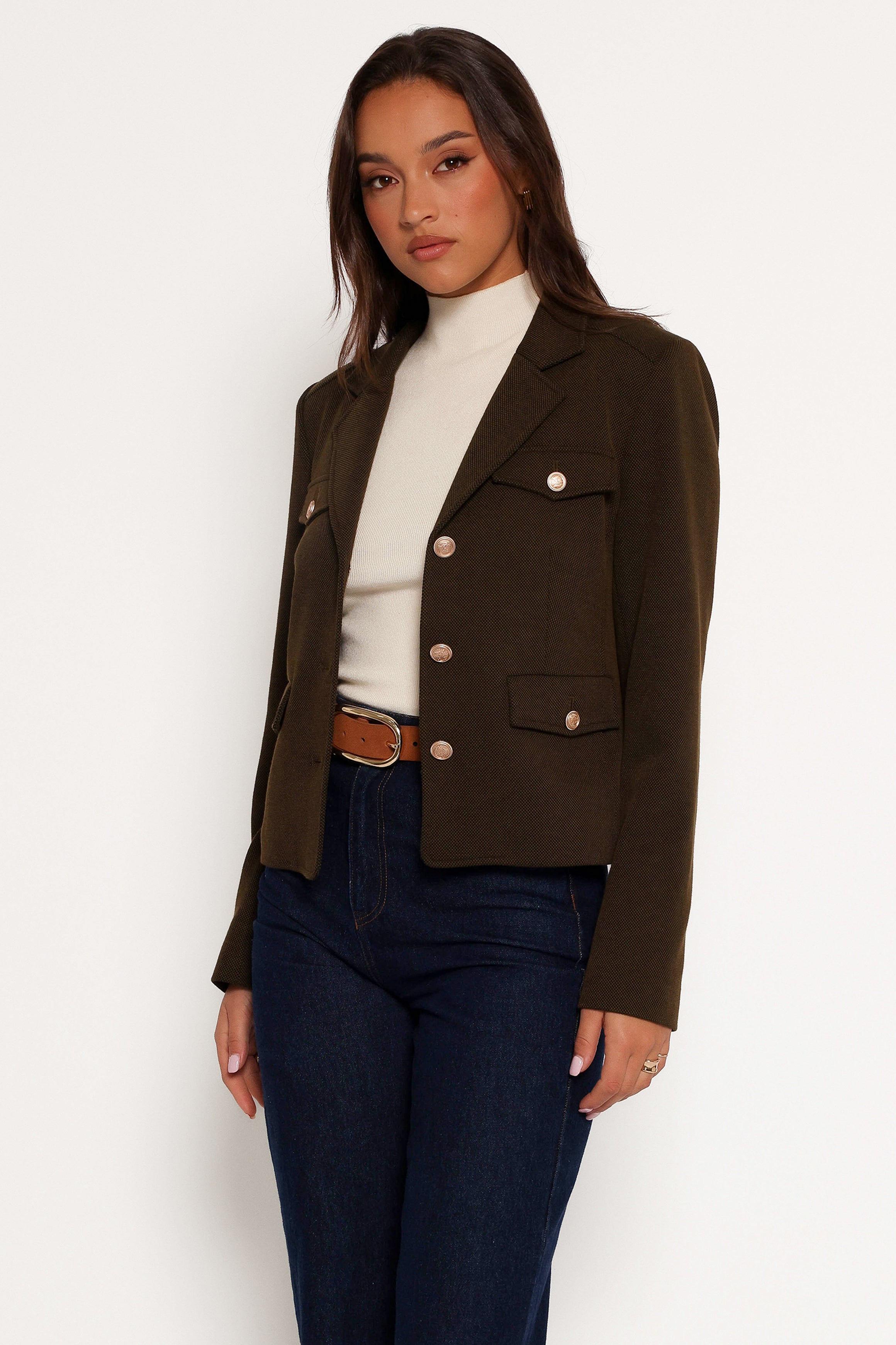 Olive Bandit Long Sleeve Button Down Jacket - Polyester Cotton Blend