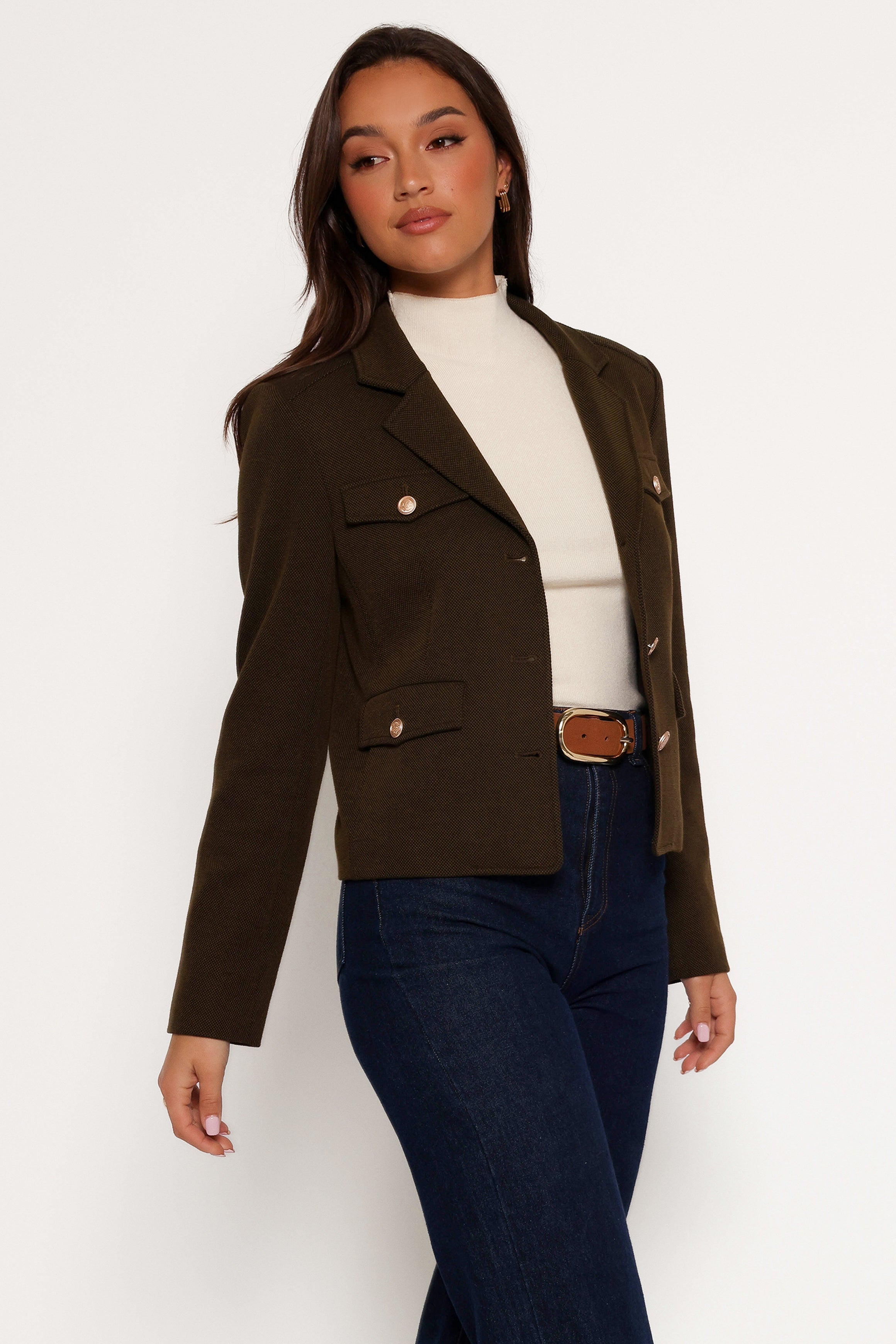Olive Bandit Long Sleeve Button Down Jacket - Polyester Cotton Blend