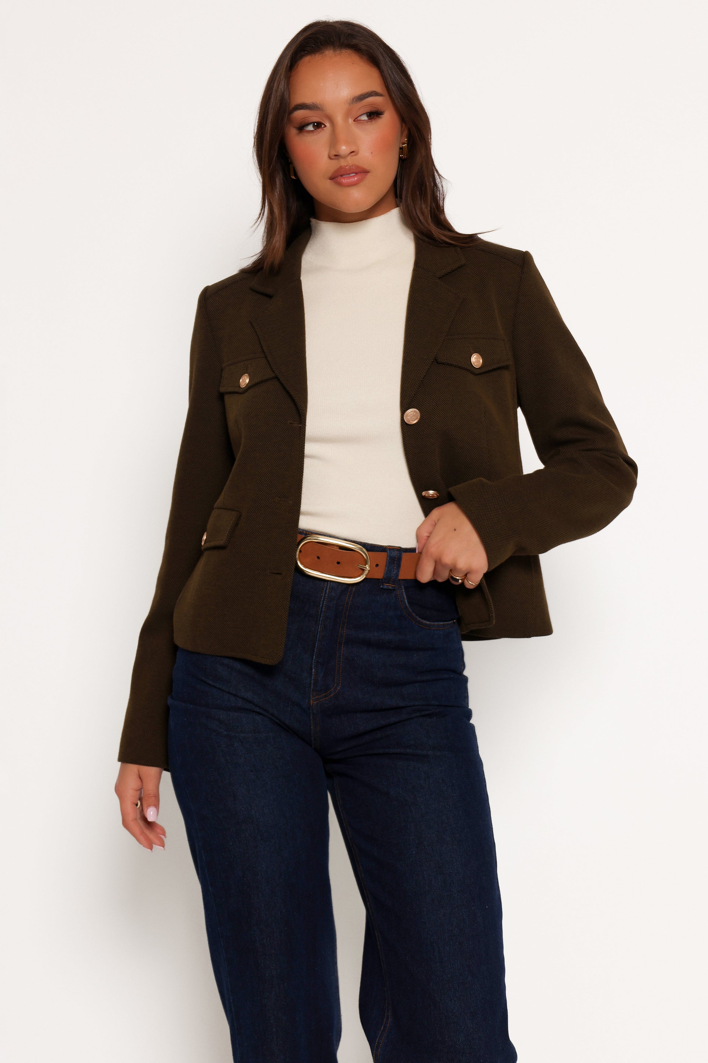 Olive Bandit Long Sleeve Button Down Jacket - Polyester Cotton Blend