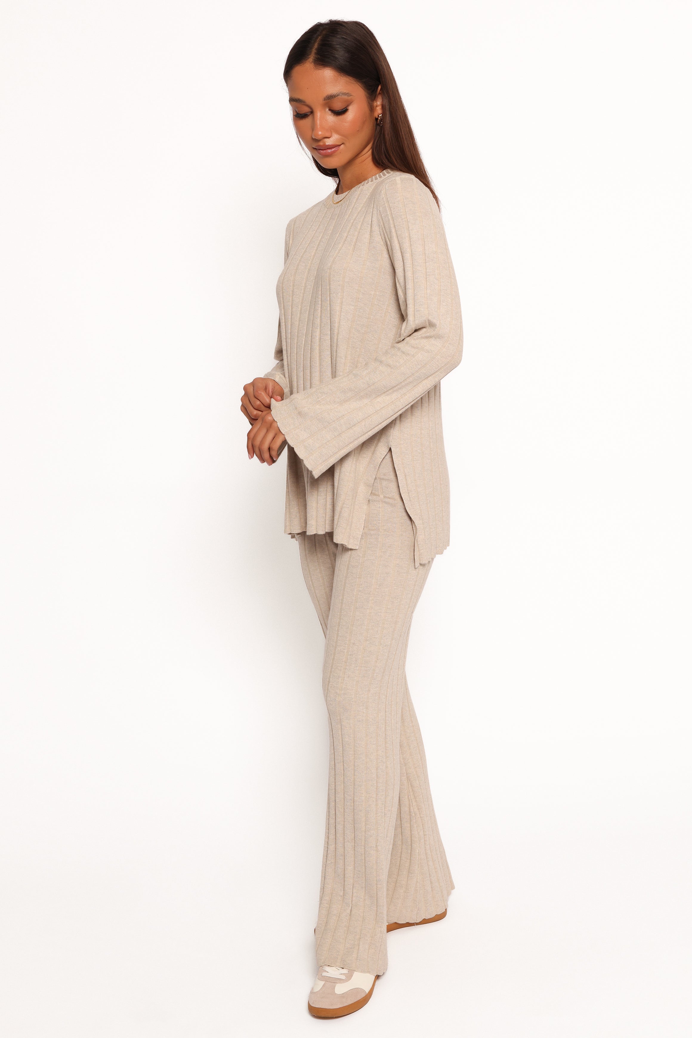Silvie Knitted Lounge Set - Long Sleeve Top & Pants in Oatmeal