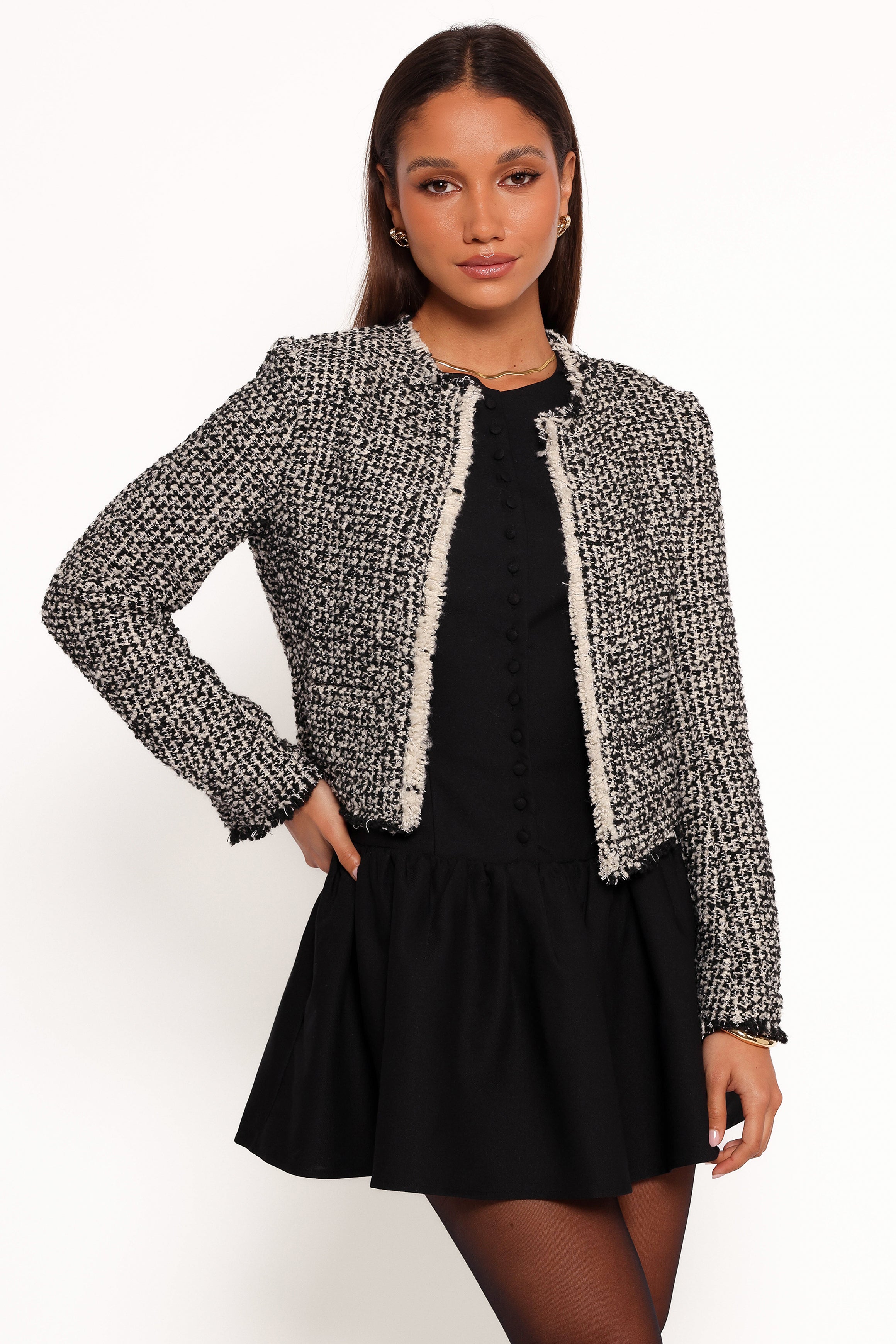 Cropped Polyester Jacket with Shoulder Pads - Hart Edge Oyster Cream