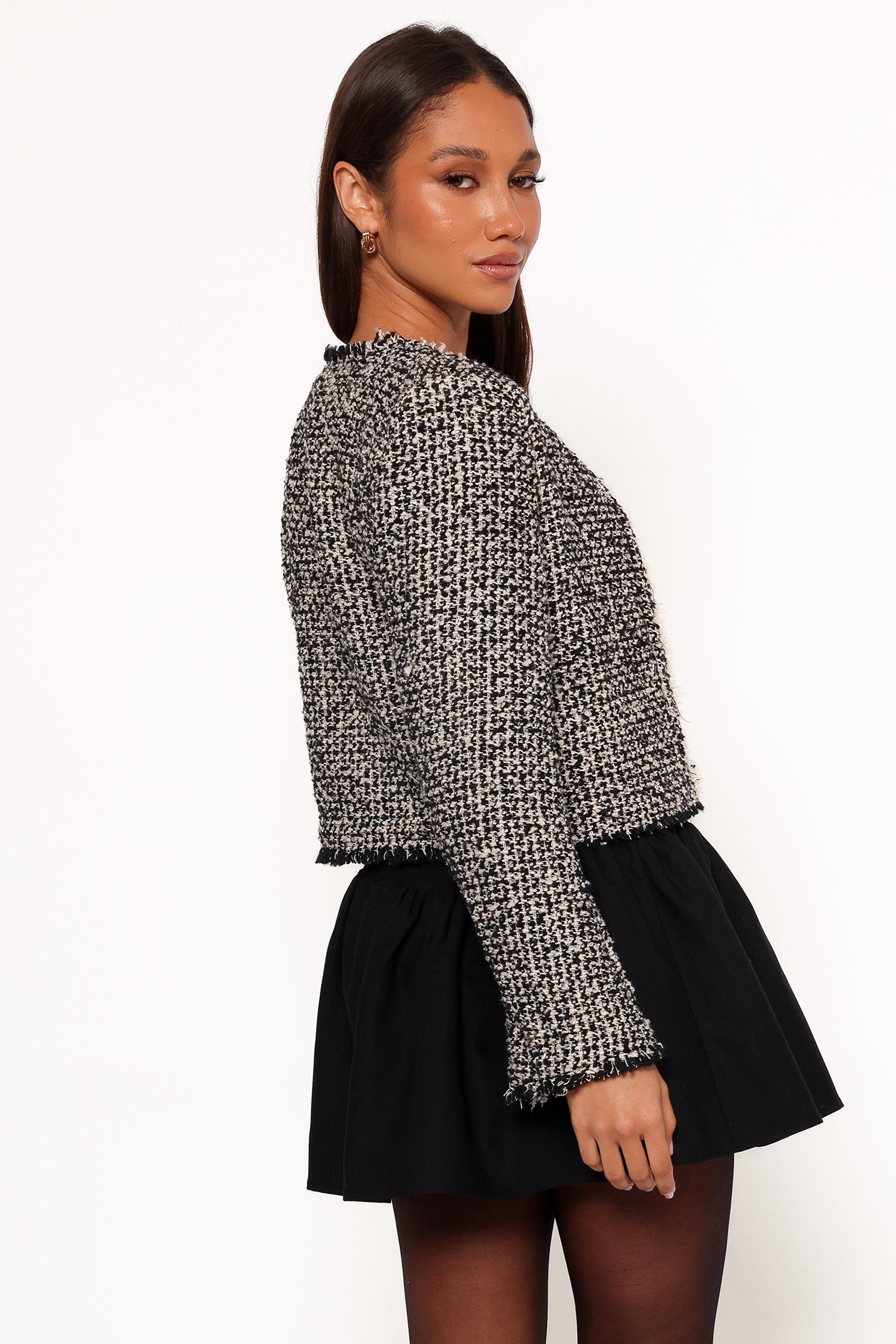 Cropped Polyester Jacket with Shoulder Pads - Hart Edge Oyster Cream