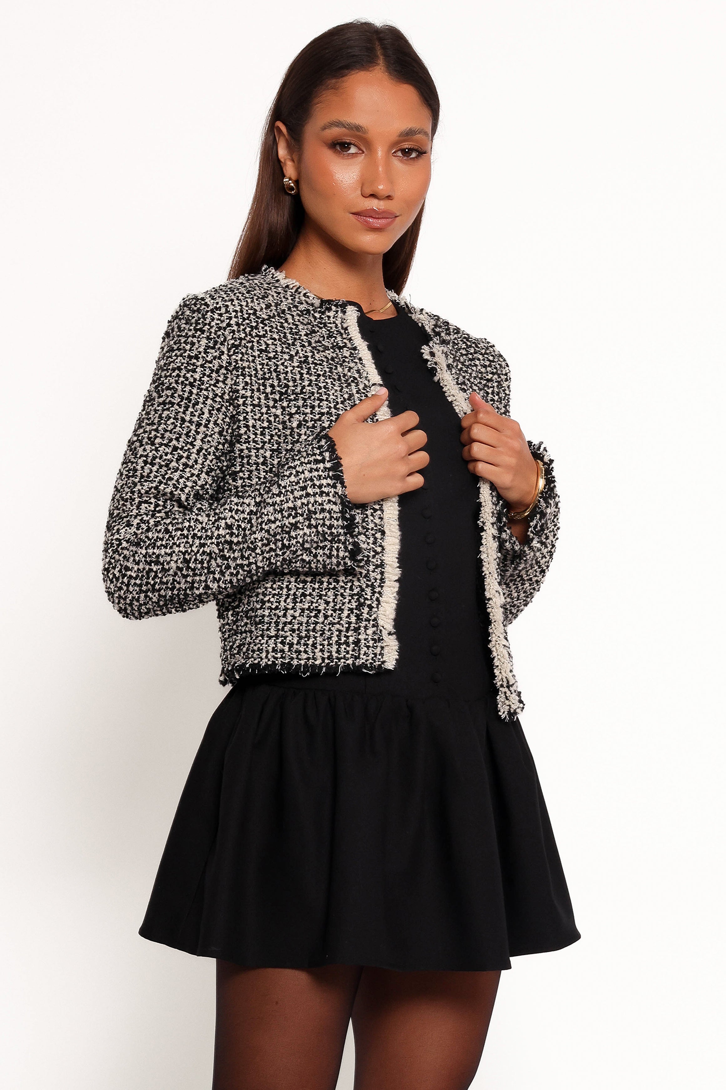 Cropped Polyester Jacket with Shoulder Pads - Hart Edge Oyster Cream