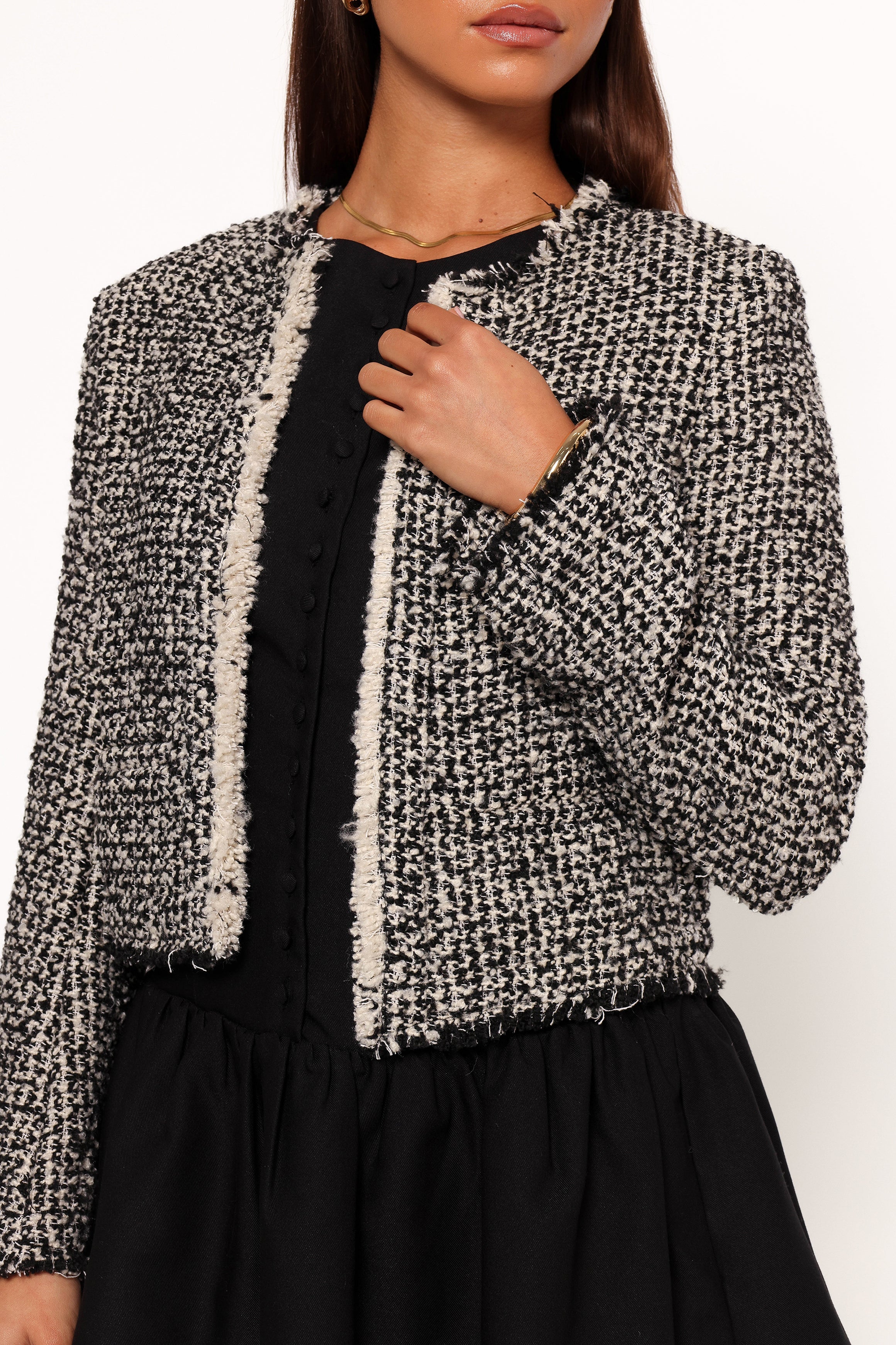 Cropped Polyester Jacket with Shoulder Pads - Hart Edge Oyster Cream