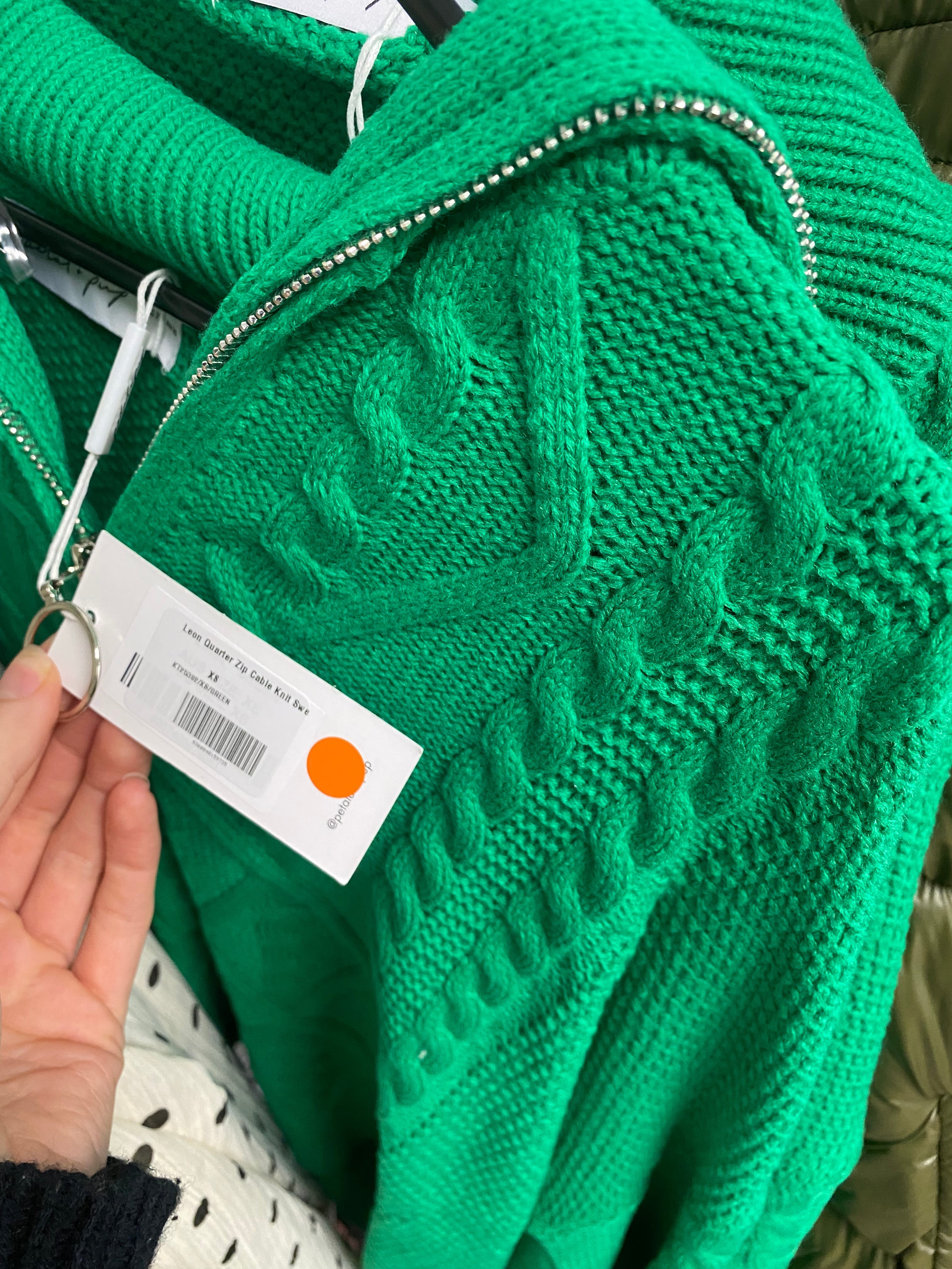 Men's Green Cable Knit Quarter Zip Sweater - Leon
