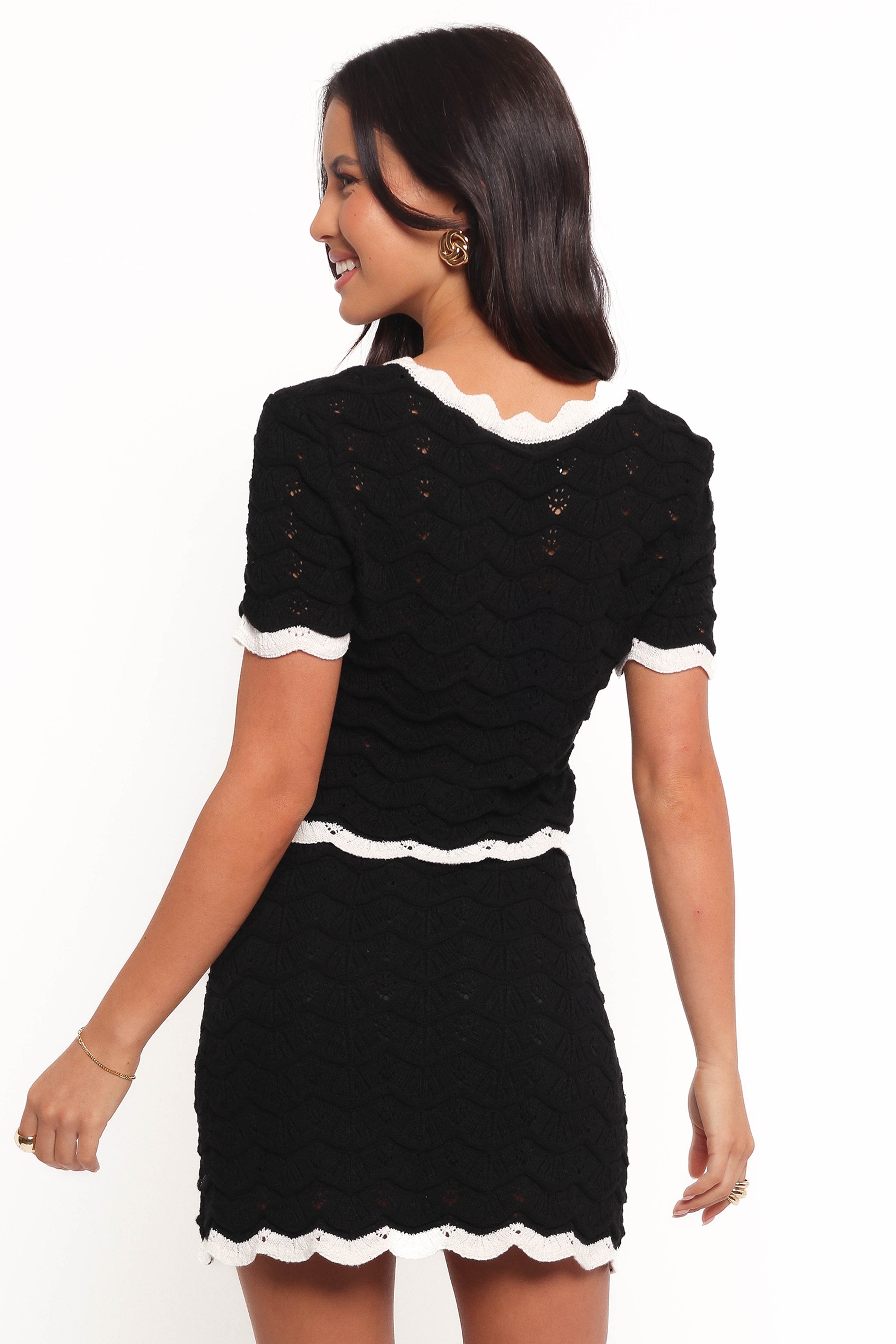 Black Knit Skirt Set with Crochet Detail - Madalyn