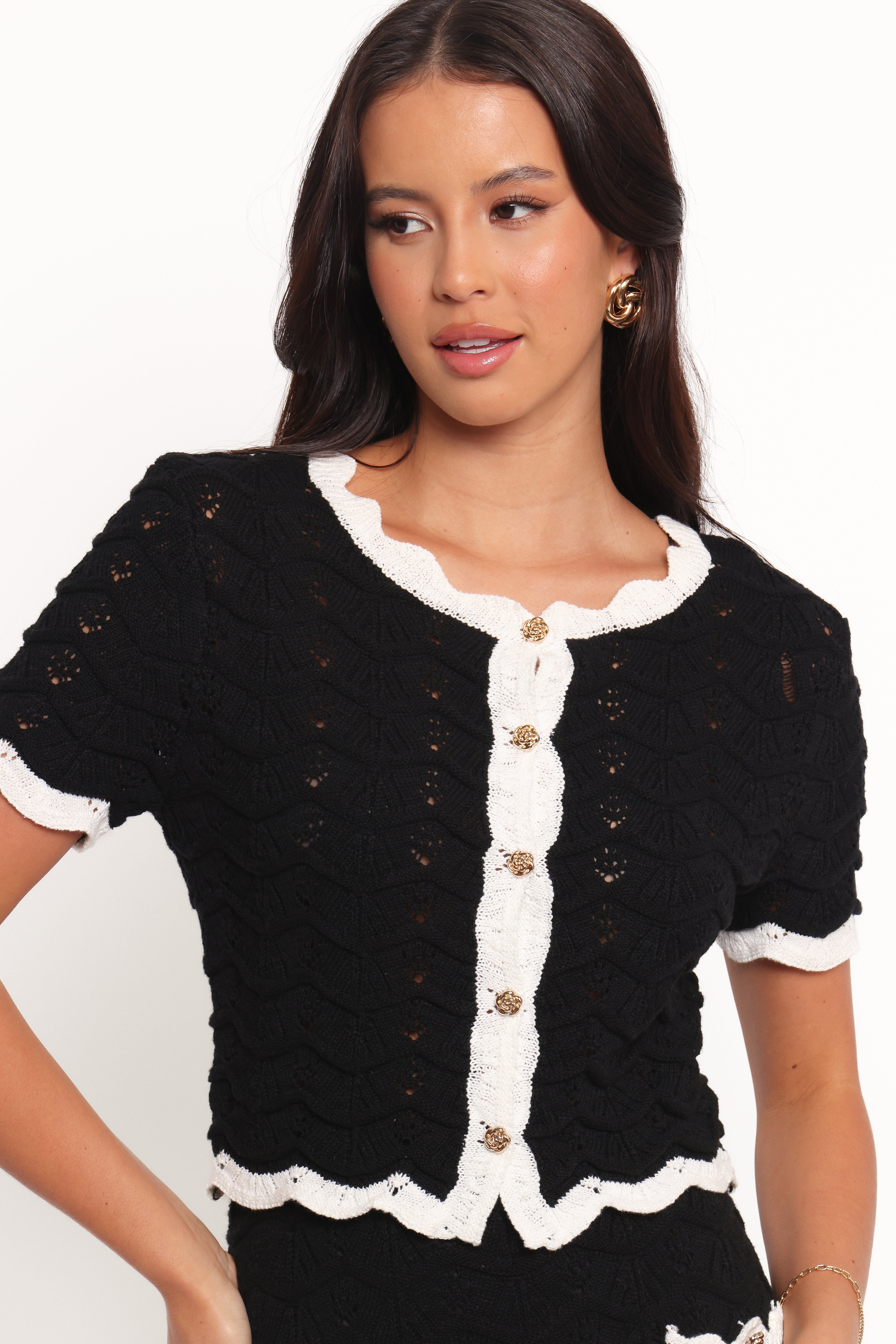 Black Knit Skirt Set with Crochet Detail - Madalyn