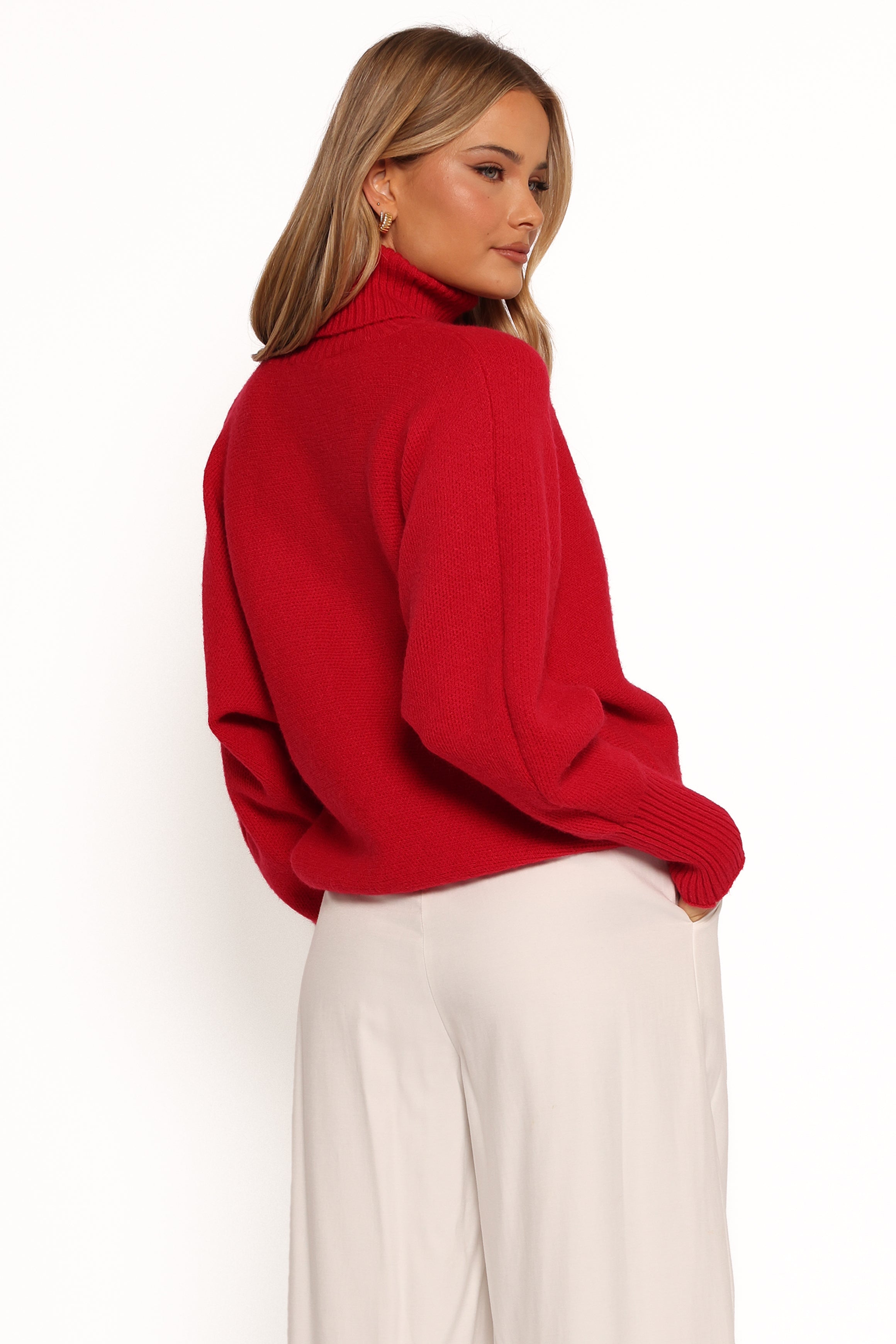 Red White Christmas Turtleneck Sweater - Cozy Knit Holiday Pullover