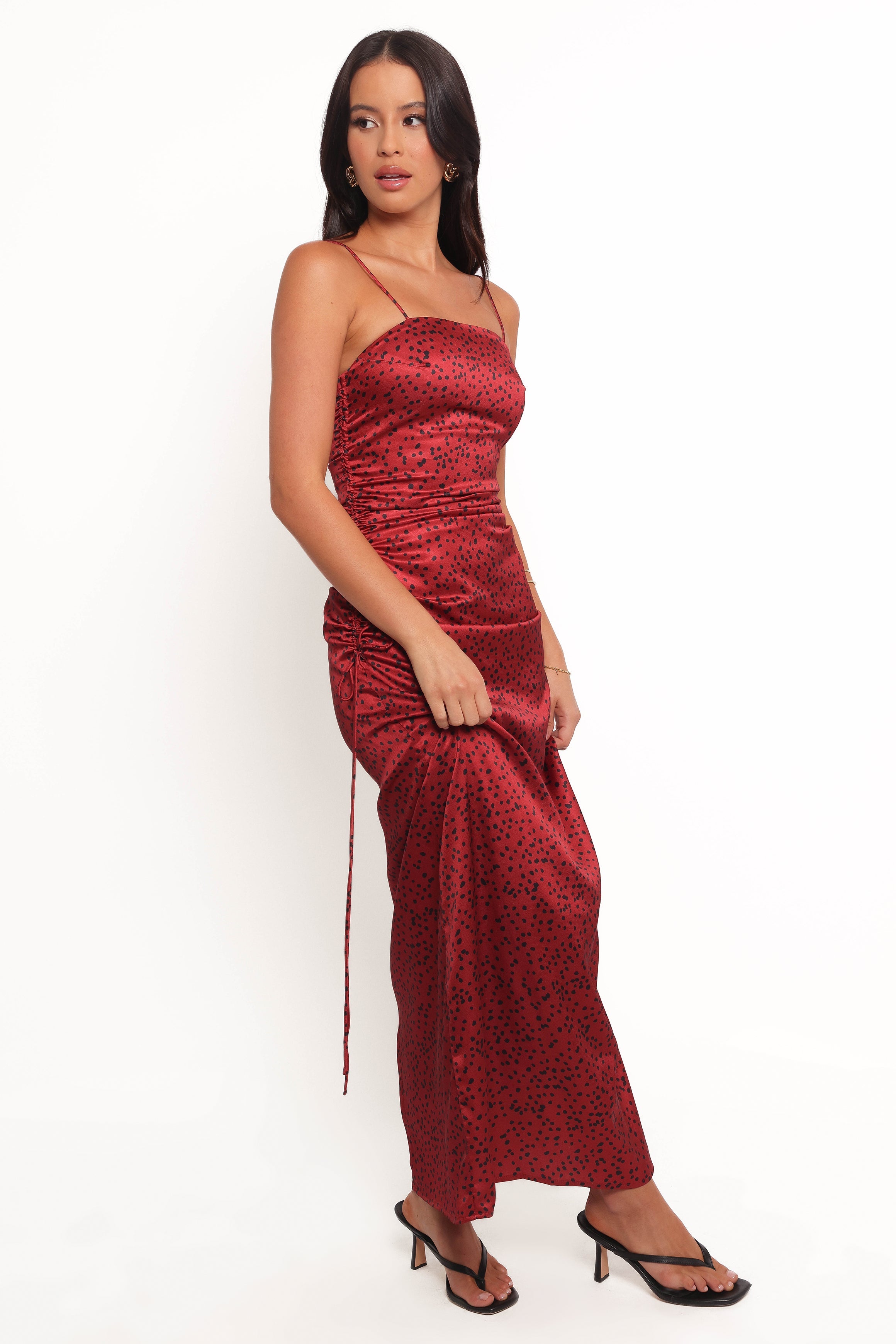 Red Enid Square Neck Midi Dress with Adjustable Straps