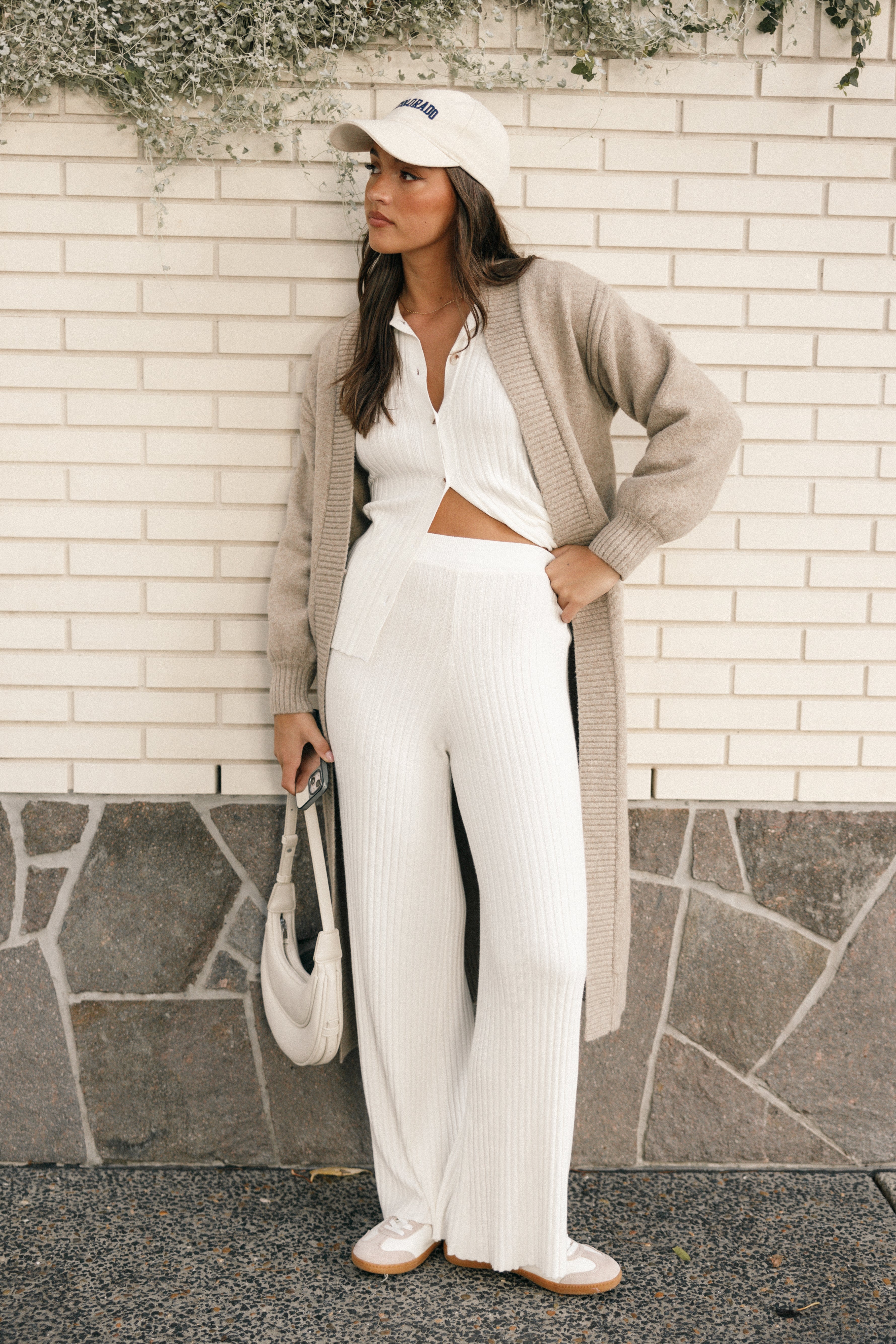 Aylia Ribbed Knit Lounge Set - Off White Viscose Two-Piece