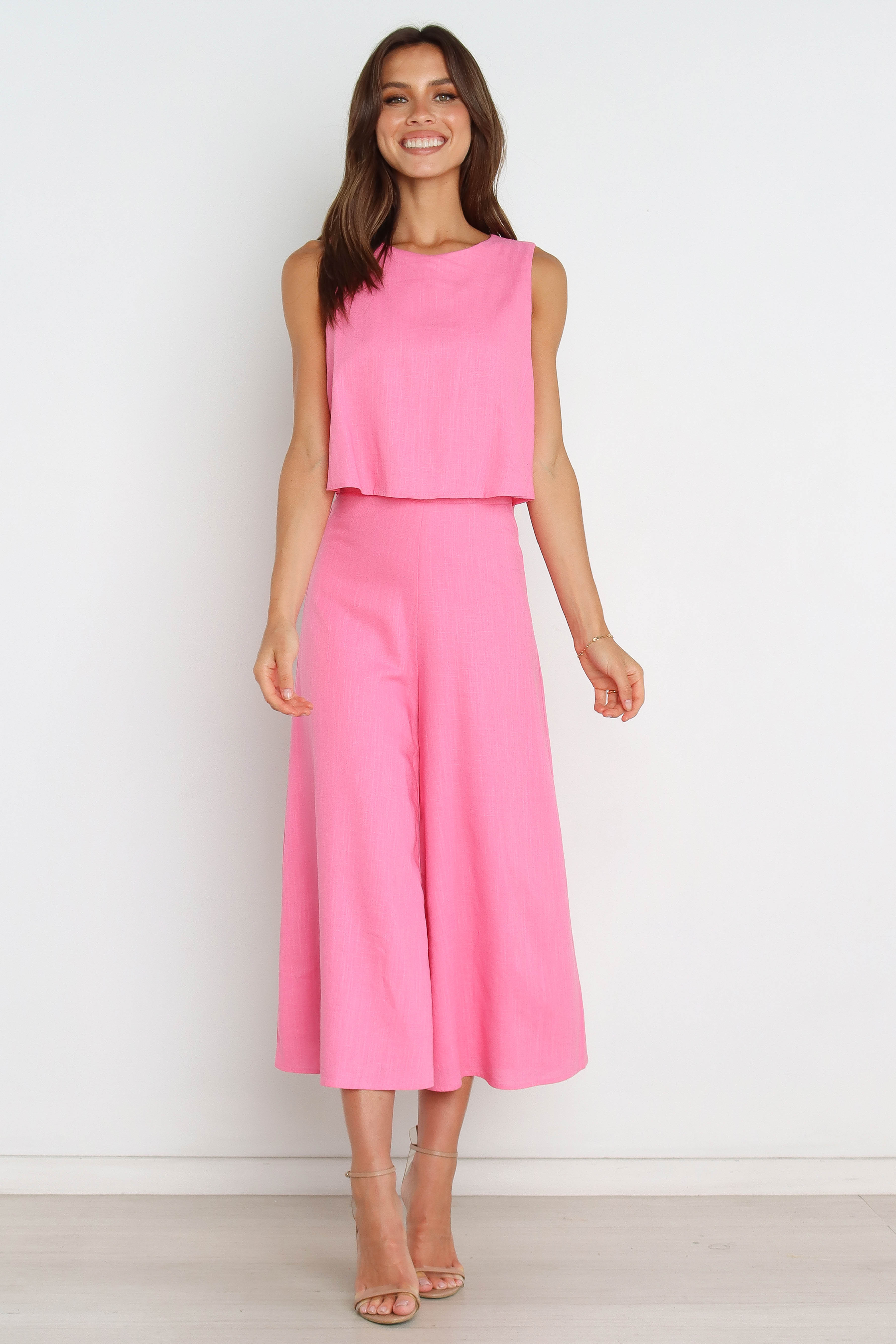 Women's Pink Jumpsuit - Relaxed Fit with Bust Overlay & Wide Leg
