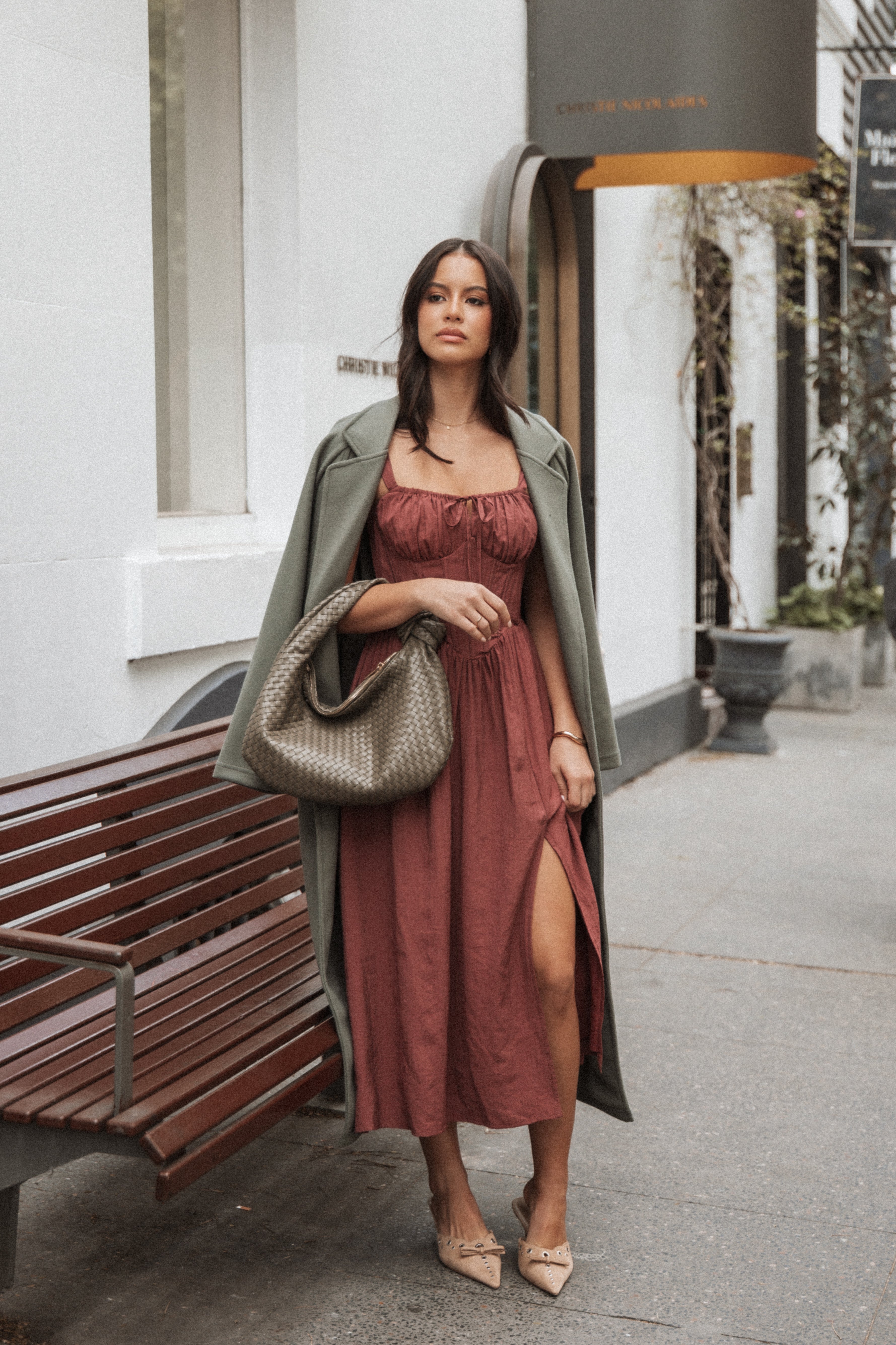 Sofie Square Neck Midi Dress with Cut Out Detail - Brick
