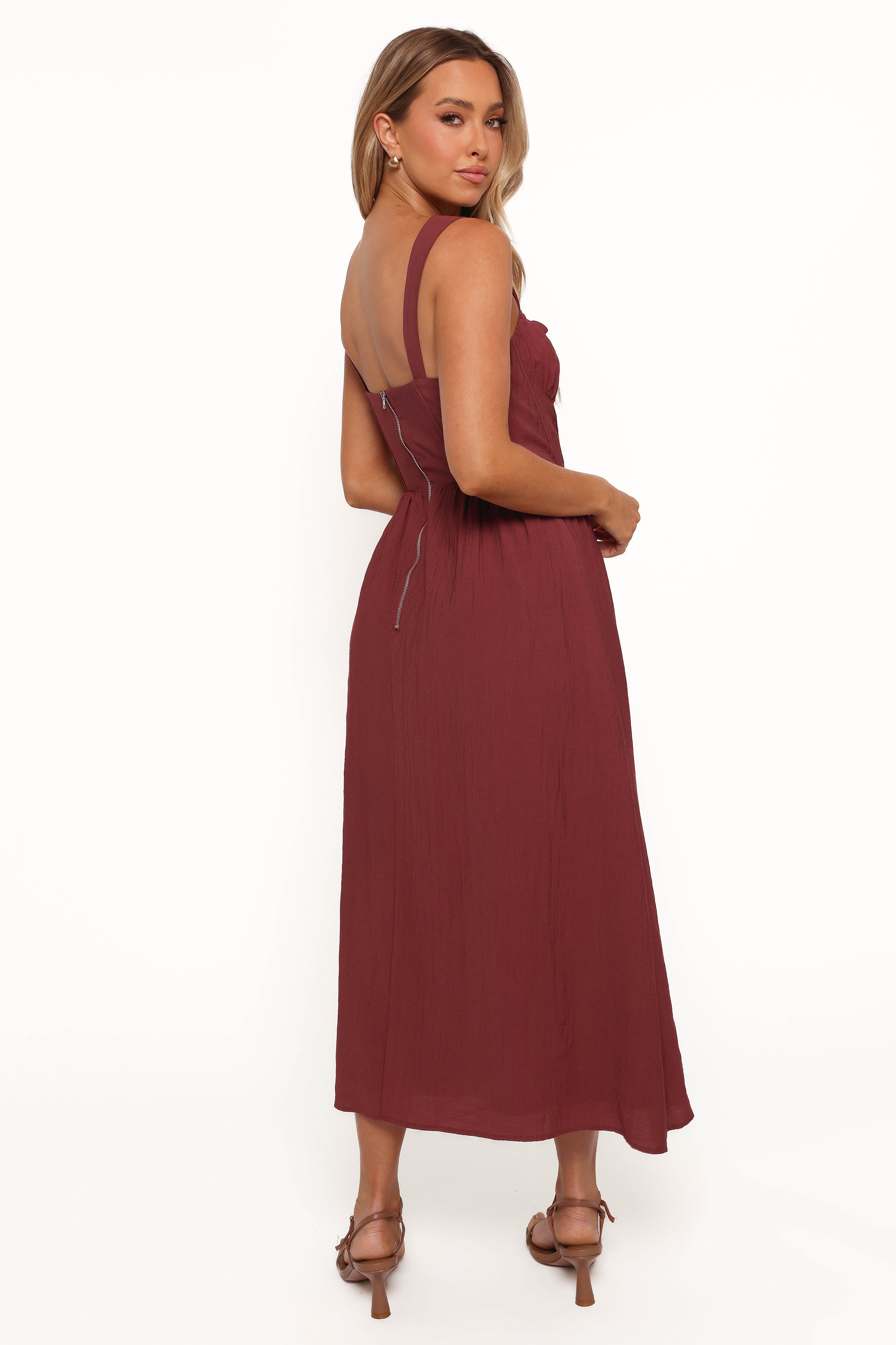 Sofie Square Neck Midi Dress with Cut Out Detail - Brick