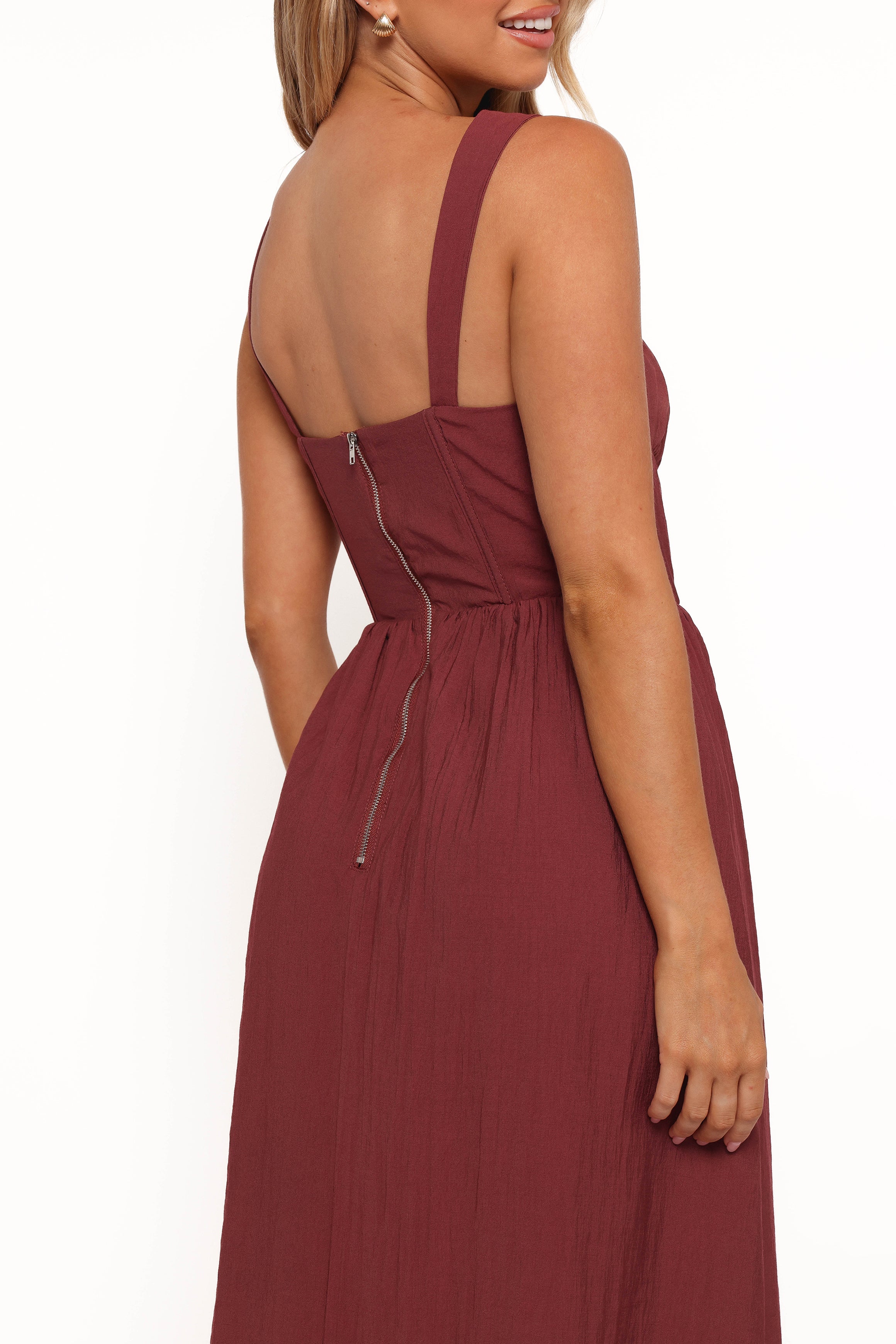 Sofie Square Neck Midi Dress with Cut Out Detail - Brick