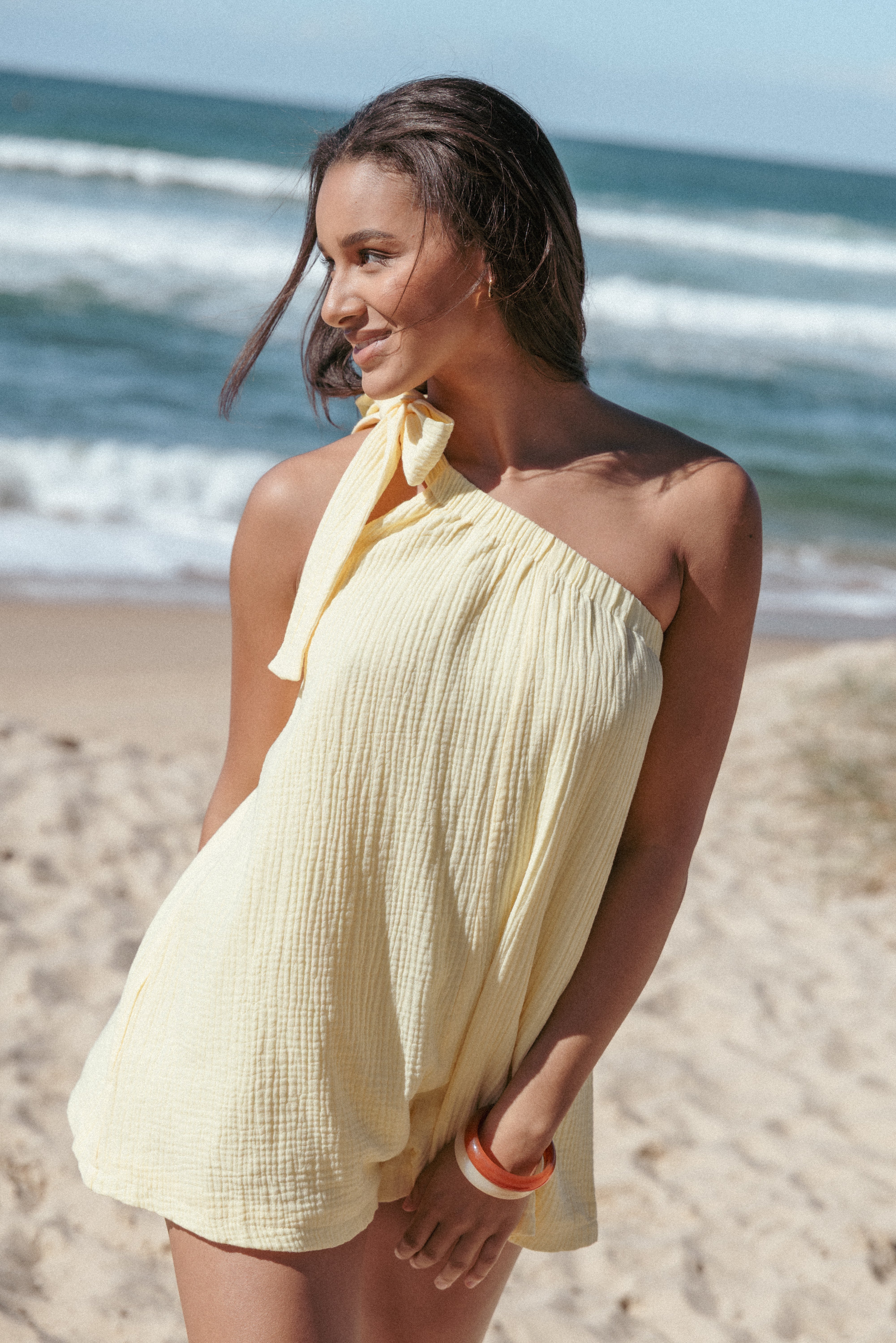 Miffy Yellow One Shoulder Cotton Romper for Summer