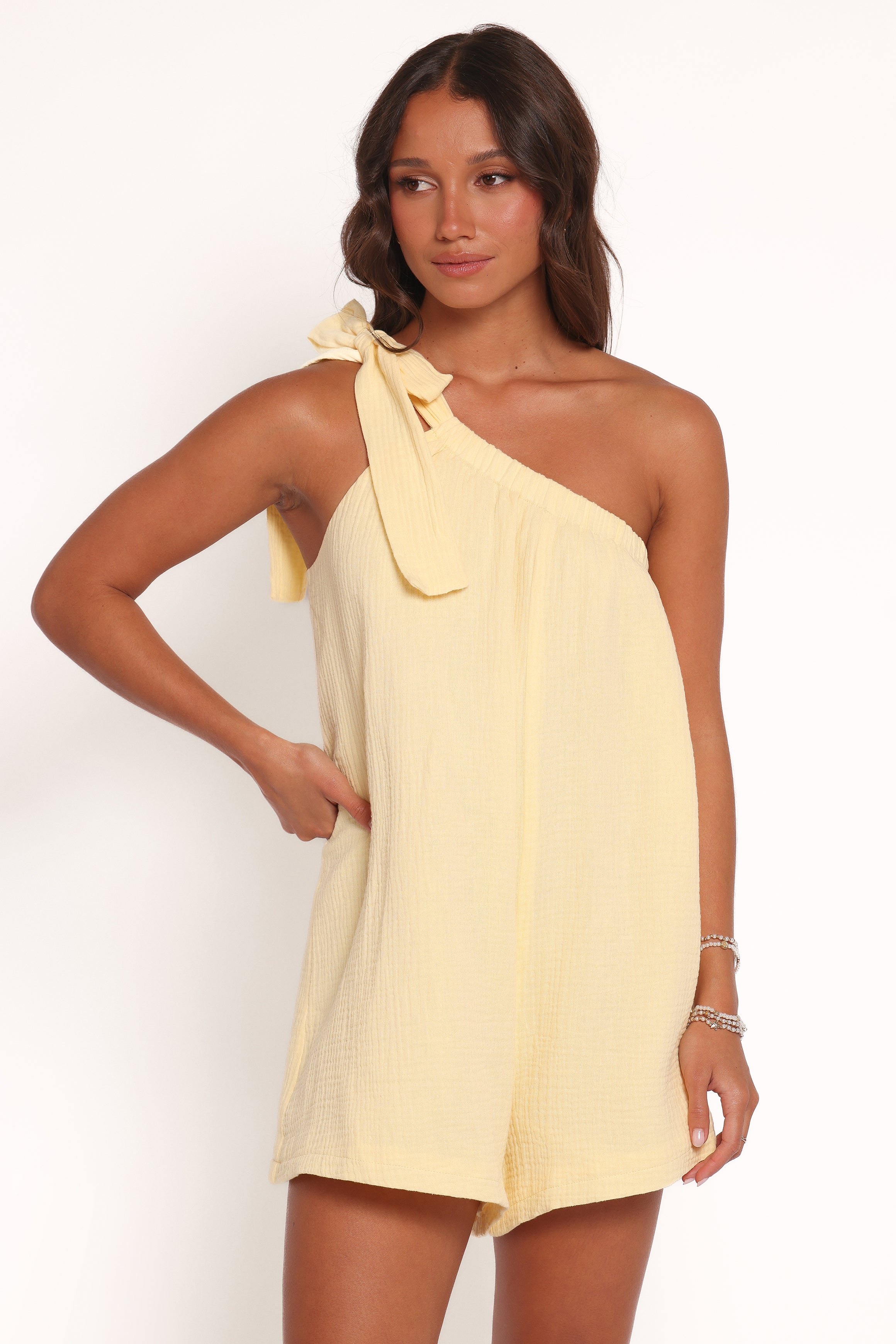 Miffy Yellow One Shoulder Cotton Romper for Summer