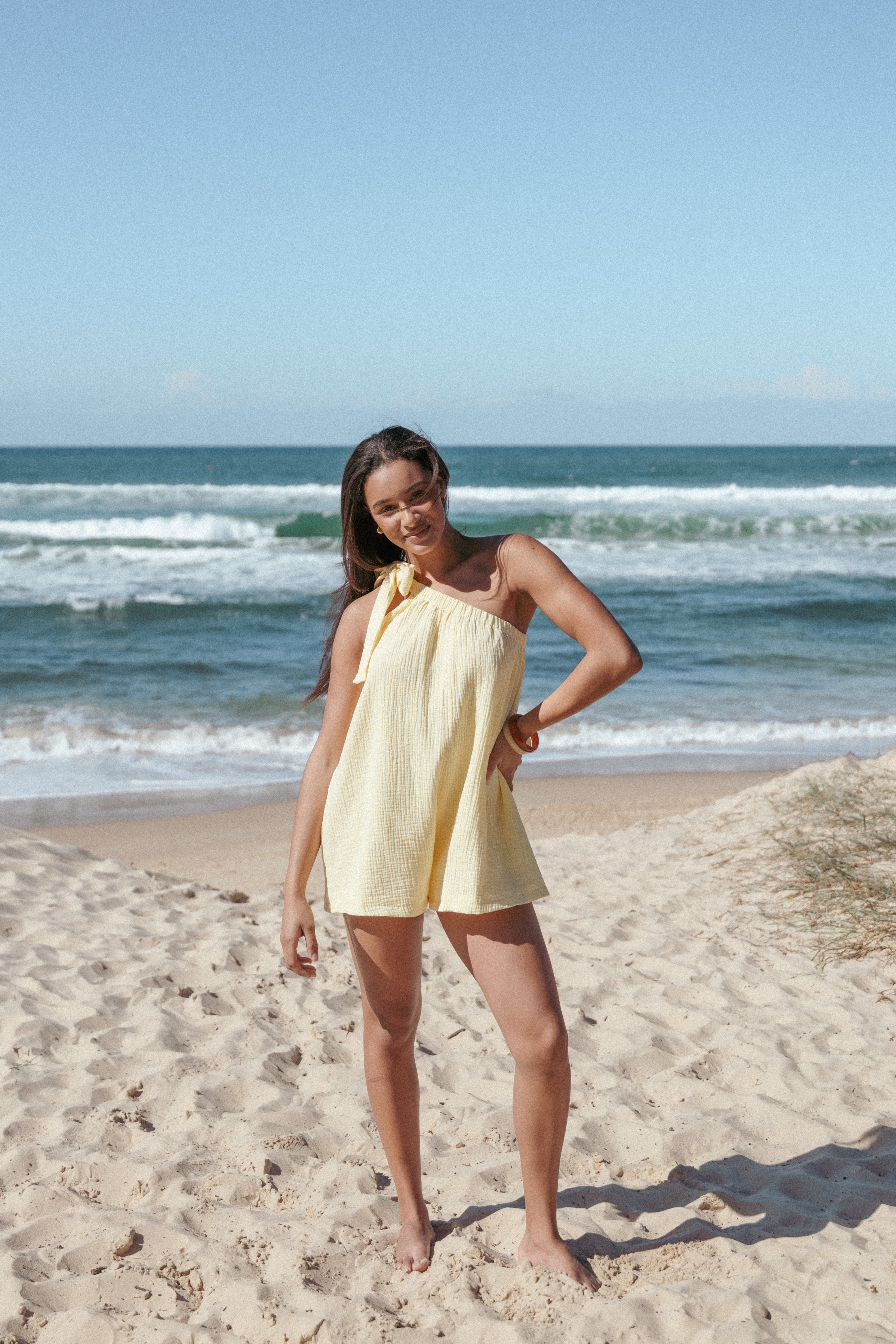 Miffy Yellow One Shoulder Cotton Romper for Summer