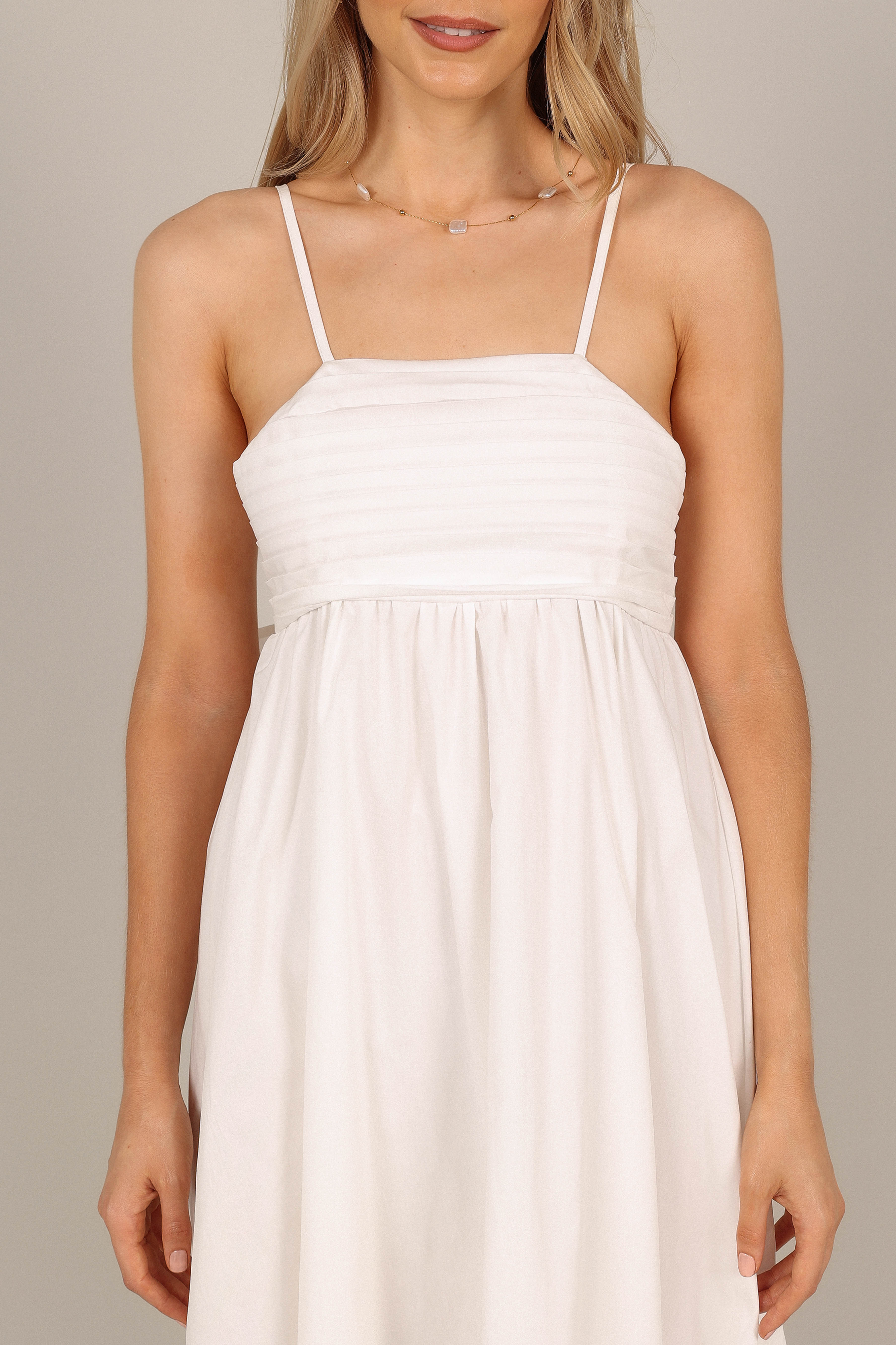White Cotton Bow Back Midi Dress with Adjustable Straps