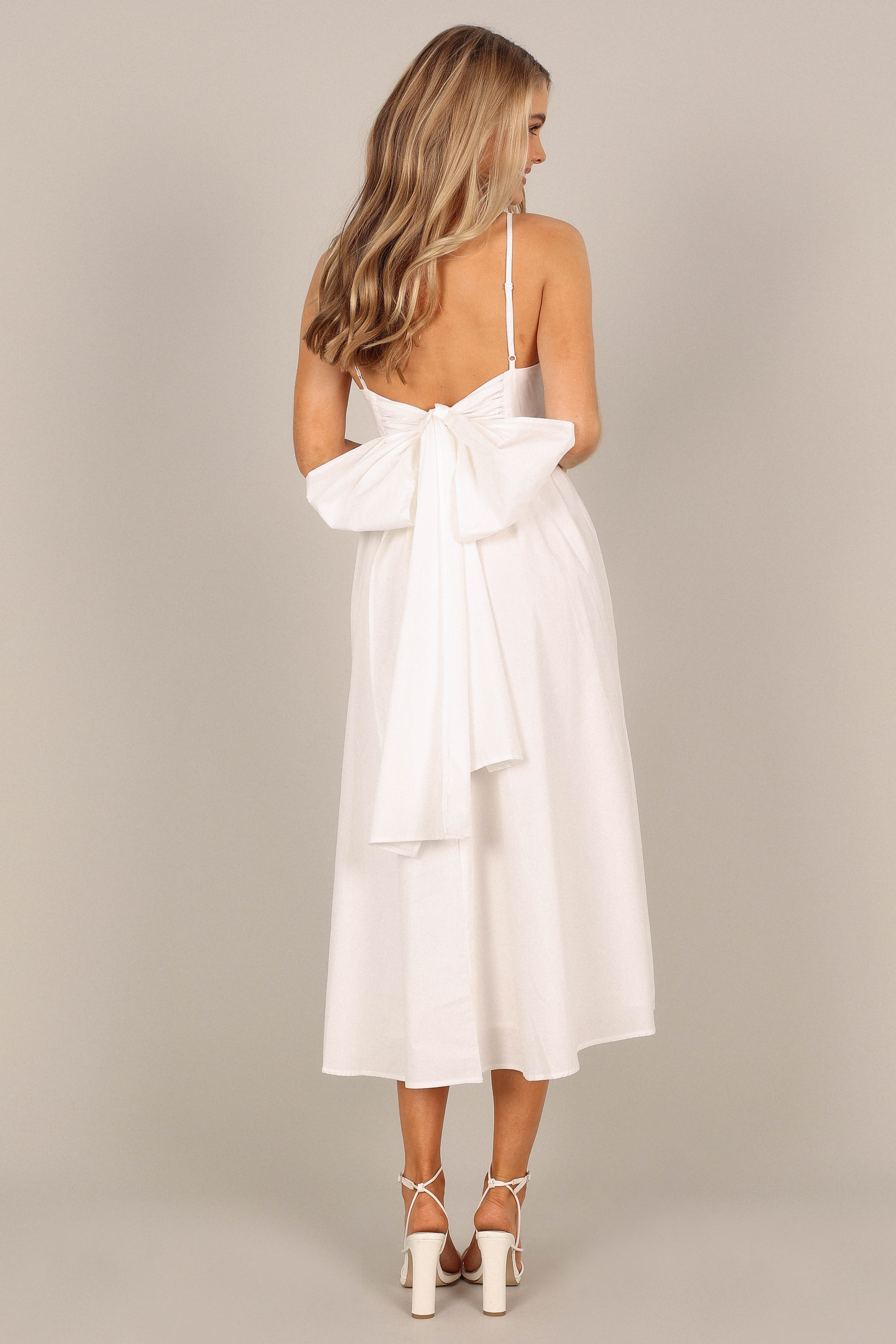 White Cotton Bow Back Midi Dress with Adjustable Straps
