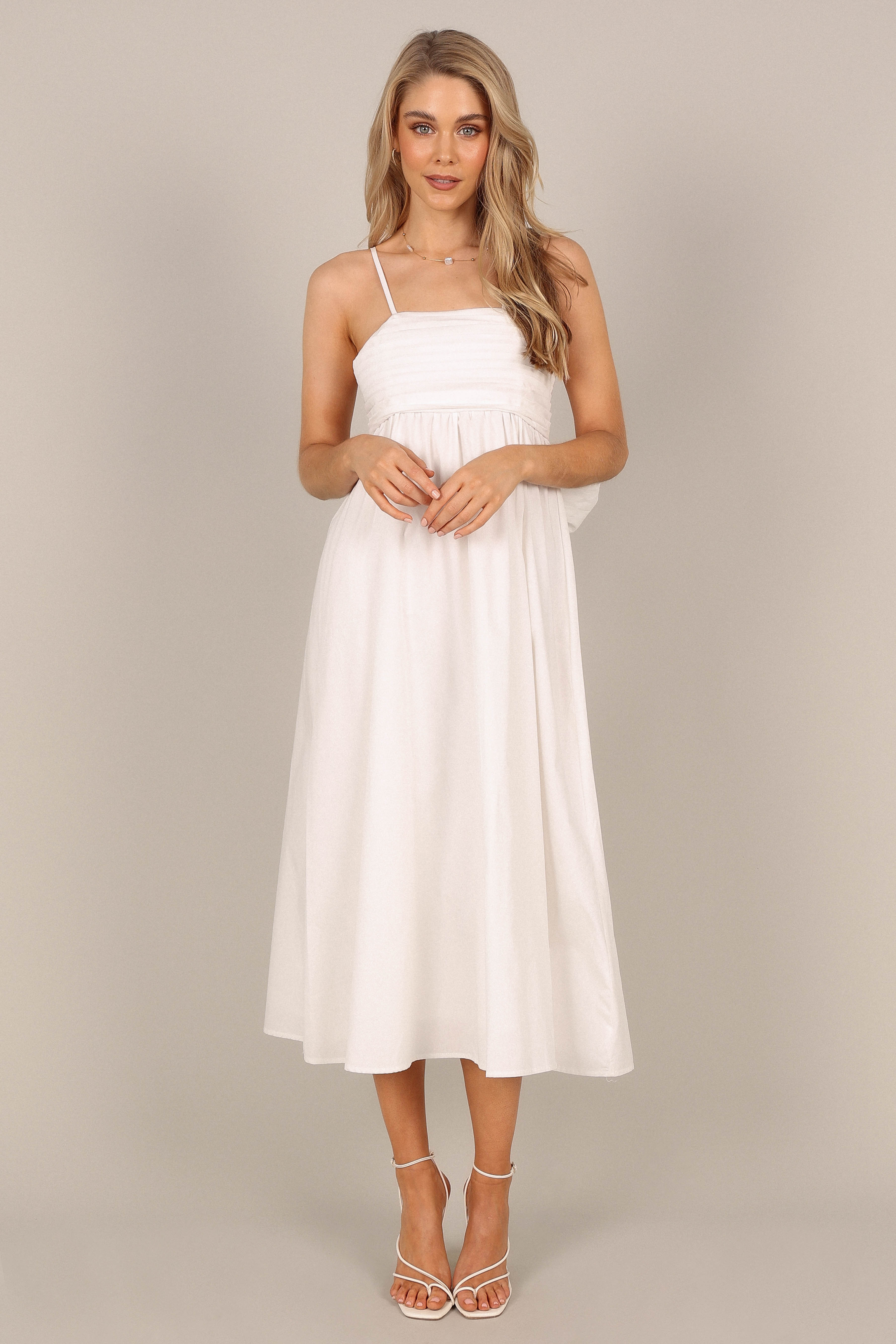 White Cotton Bow Back Midi Dress with Adjustable Straps