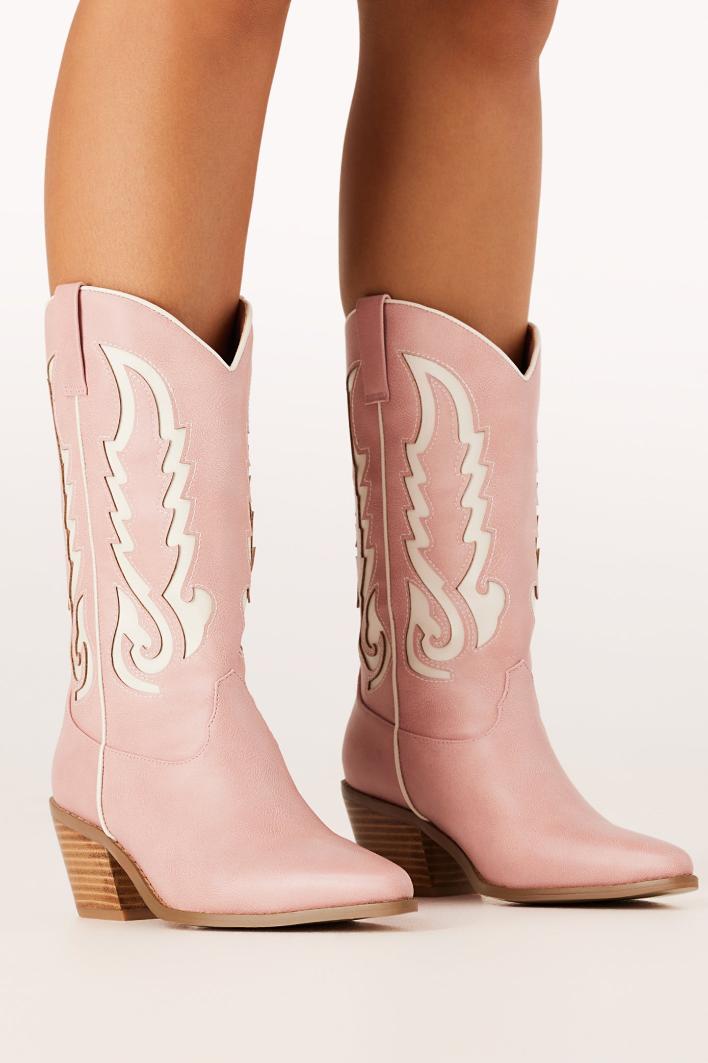 Pink & Ivory Norva Cowboy Boots with Western Embroidery