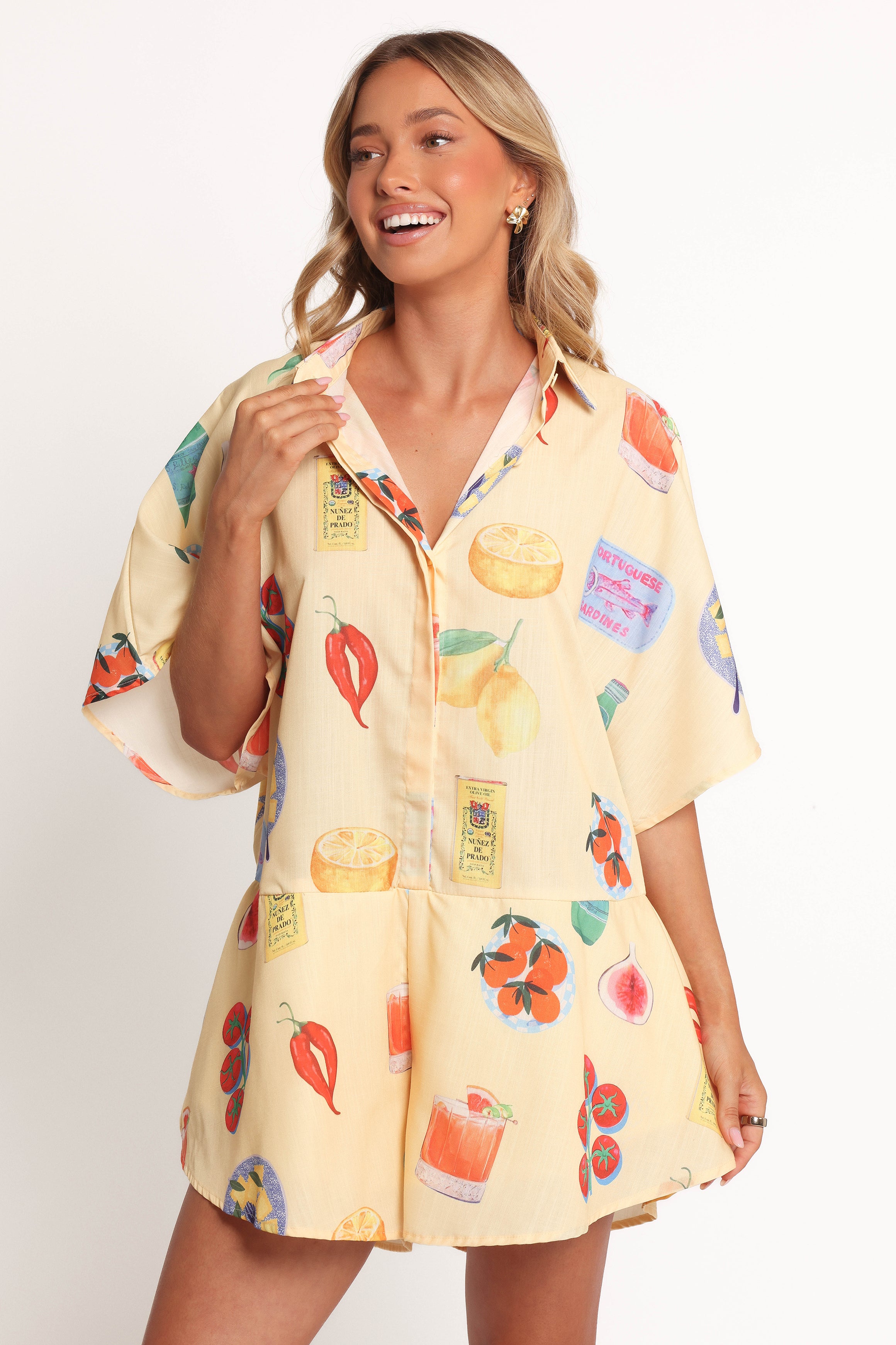 Sebastian Women's Pasta Print Romper - V-Neck Short Sleeve