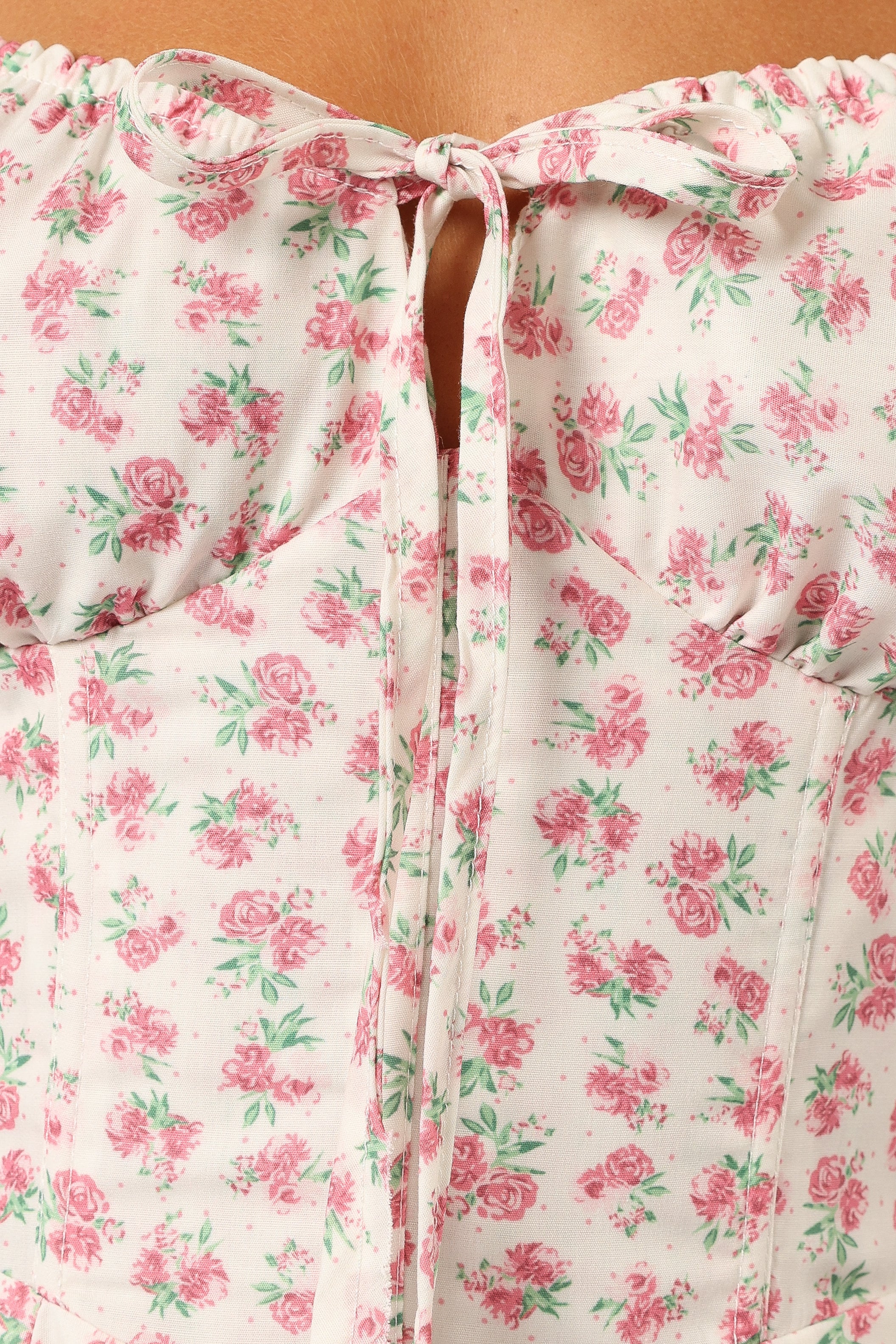 Floral Midi Dress with Lace-Up Back – Pink Elodie Dress
